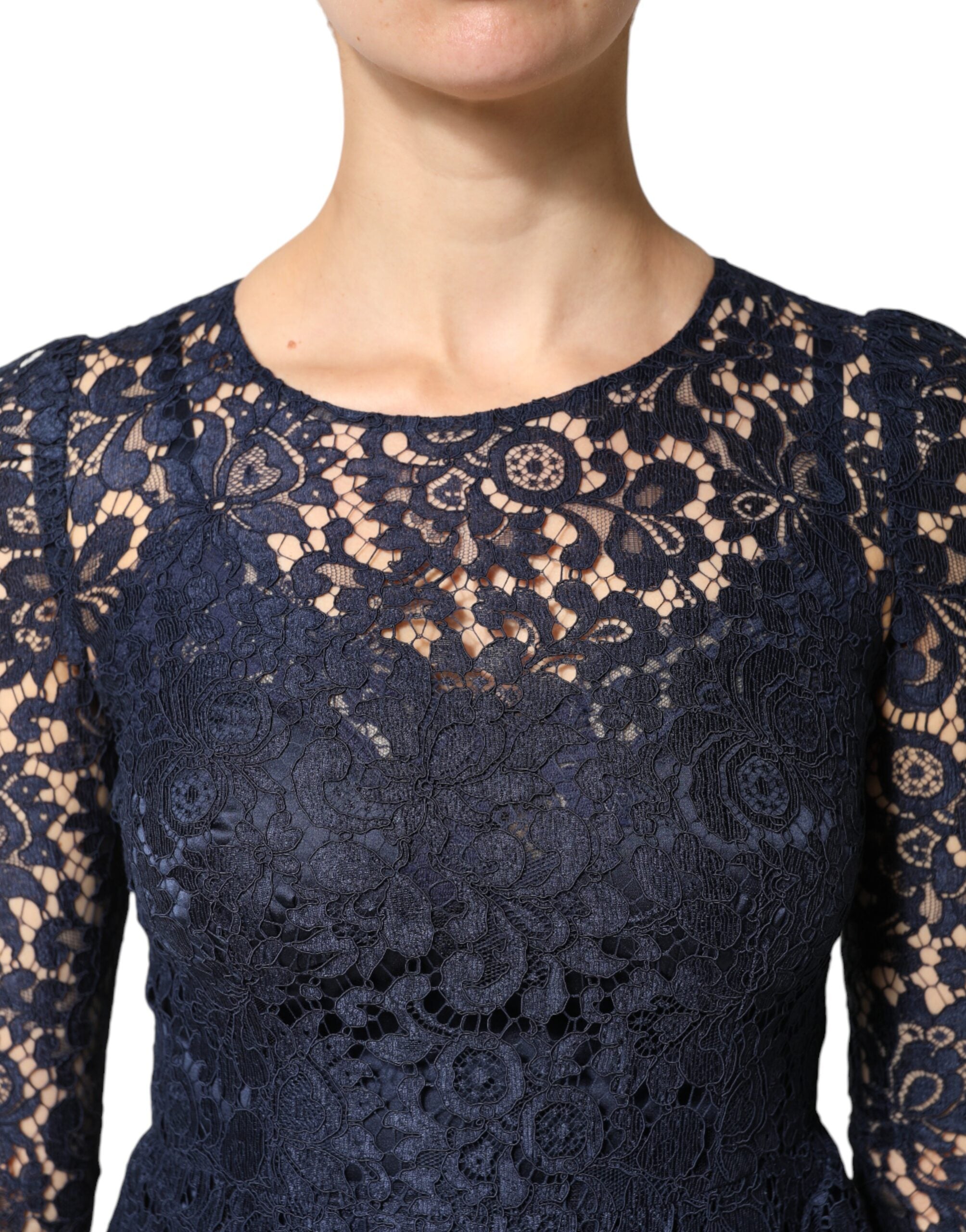 Dolce & Gabbana Blue Lace Ruffle A-line Knee Length Dress Dolce & Gabbana