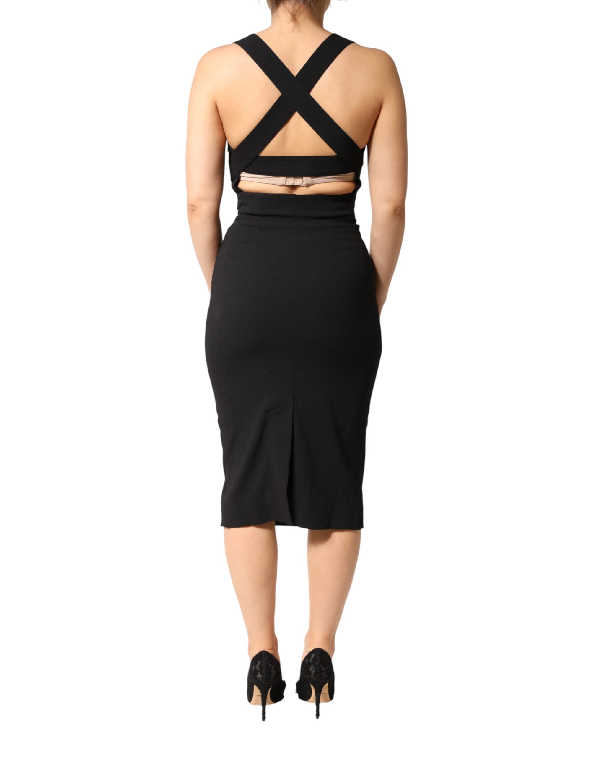Dolce & Gabbana Black Square Neck Sleeveless Midi Dress Dolce & Gabbana
