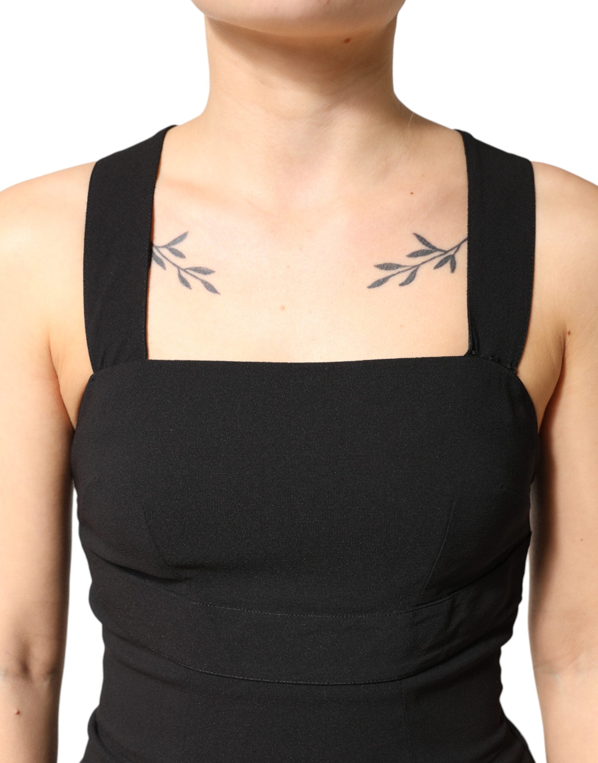 Dolce & Gabbana Black Square Neck Sleeveless Midi Dress Dolce & Gabbana