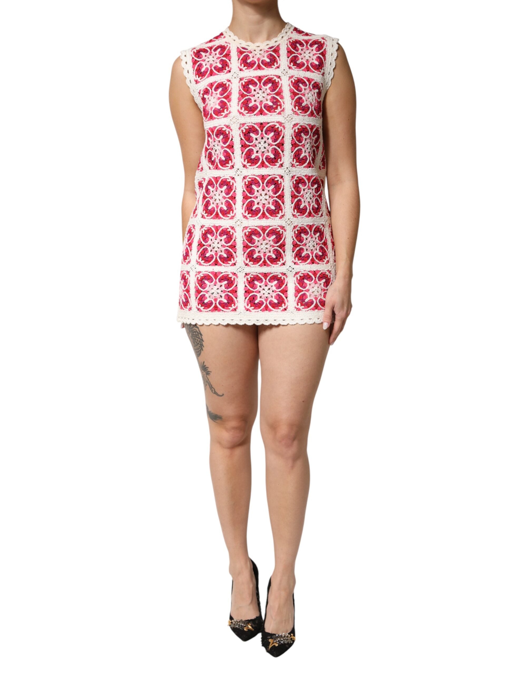 Dolce & Gabbana Multicolor Brick Stitched Crochet Mini Dress Dolce & Gabbana