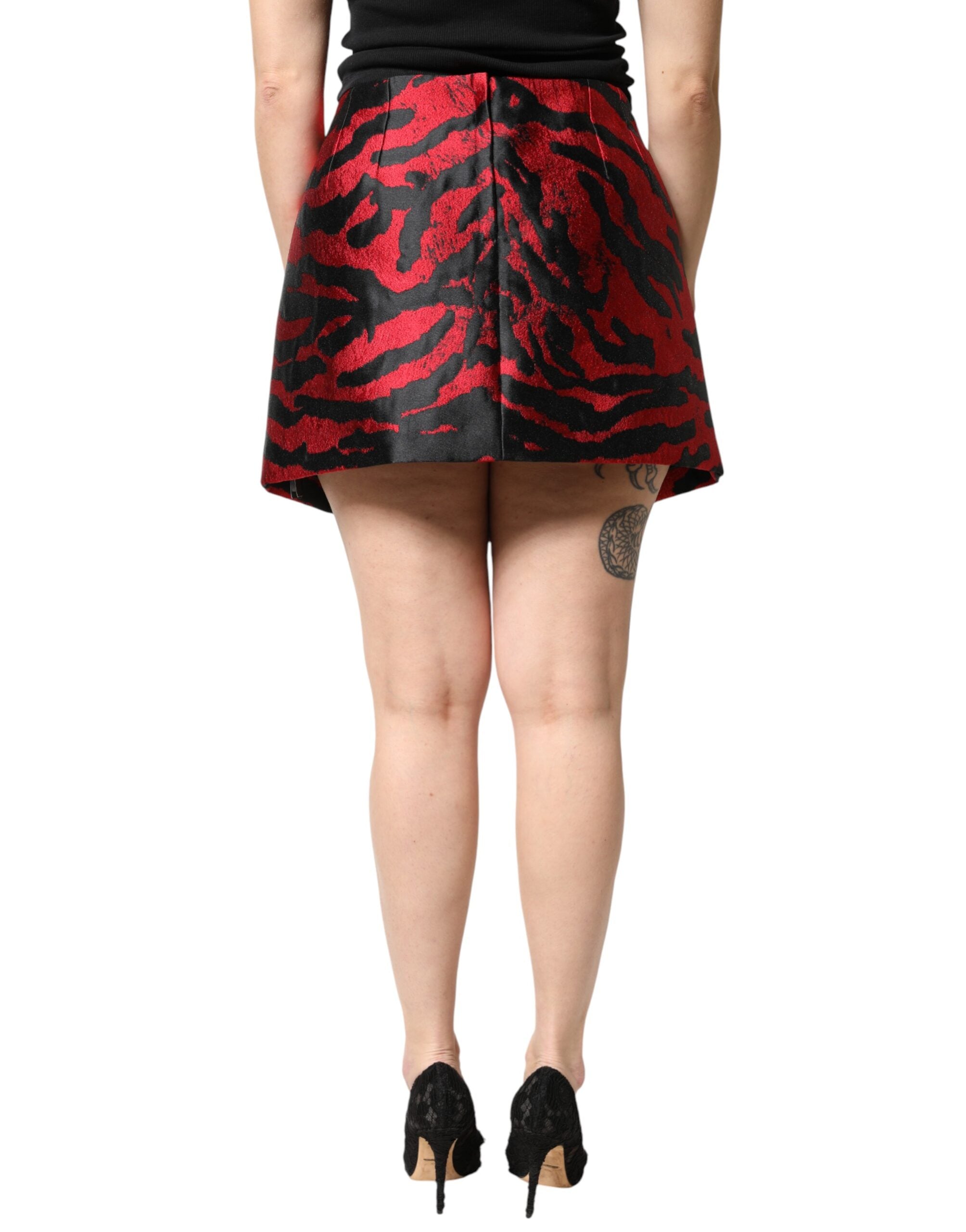 Dolce & Gabbana Black Red Jacquard High Waist Mini Skirt Dolce & Gabbana