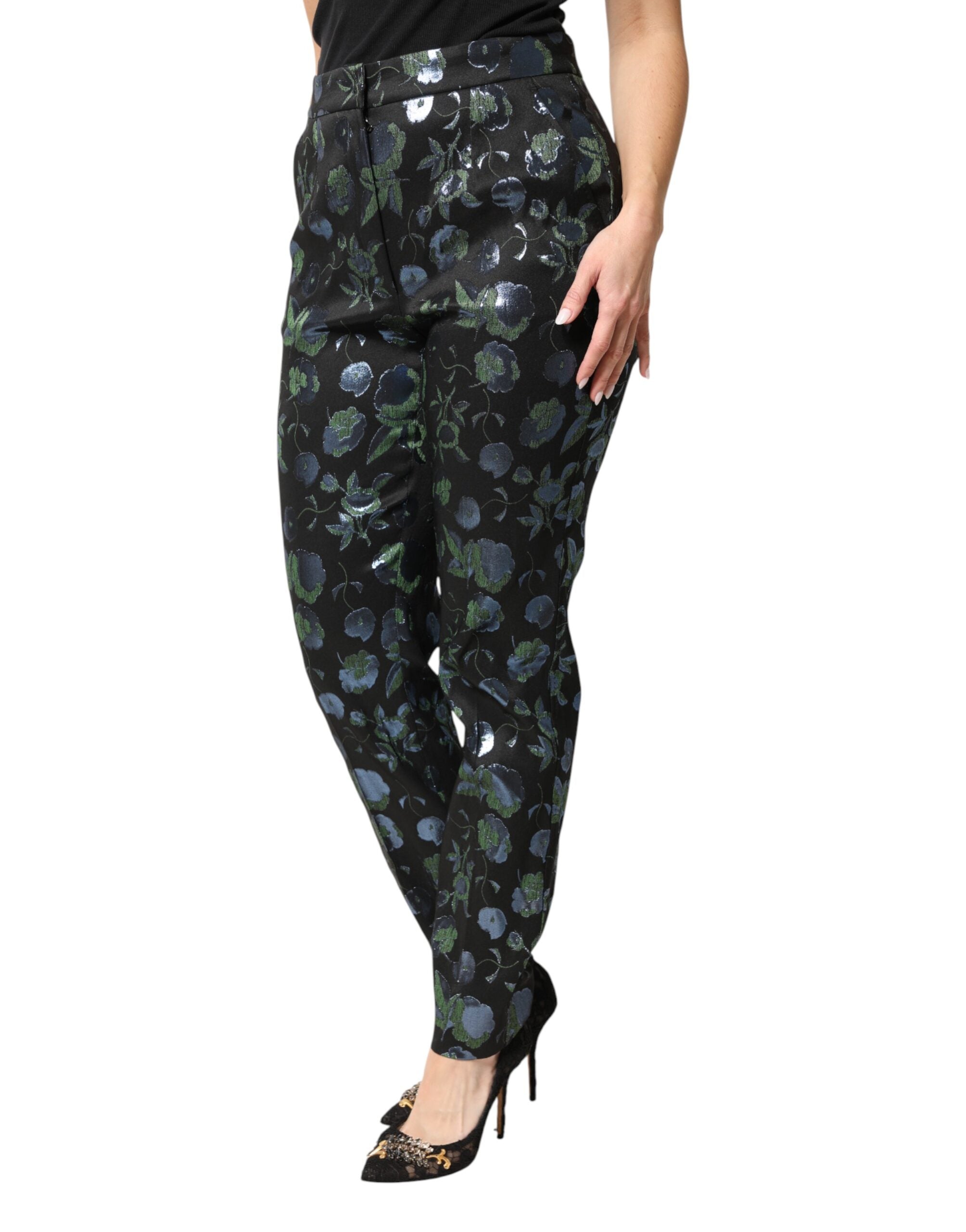 Dolce & Gabbana BlueGreen Floral Metallic Slim Trouser Pants Dolce & Gabbana