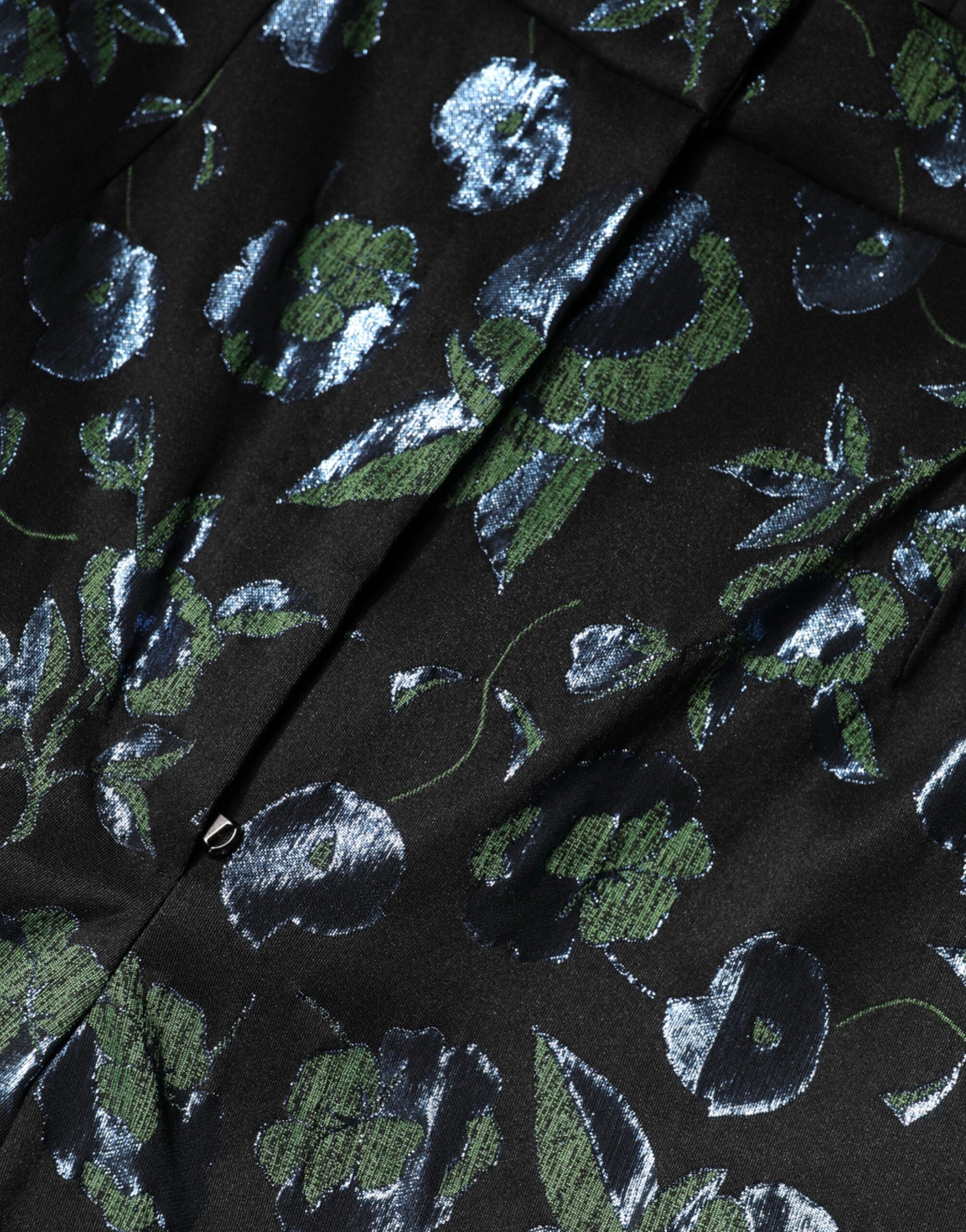 Dolce & Gabbana BlueGreen Floral Metallic Slim Trouser Pants Dolce & Gabbana