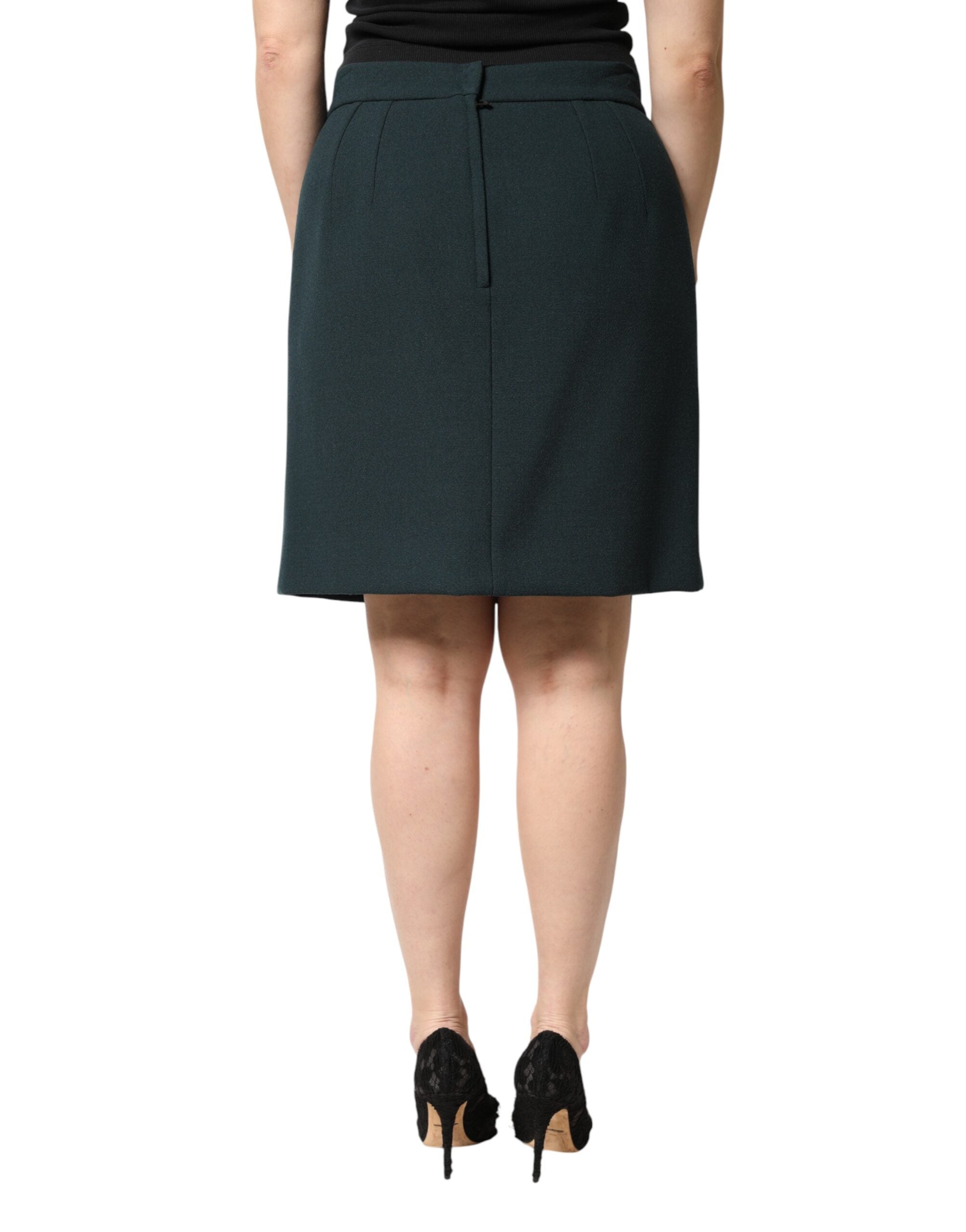Dolce & Gabbana Dark Green Mid Waist Pencil Cut Mini Skirt Dolce & Gabbana