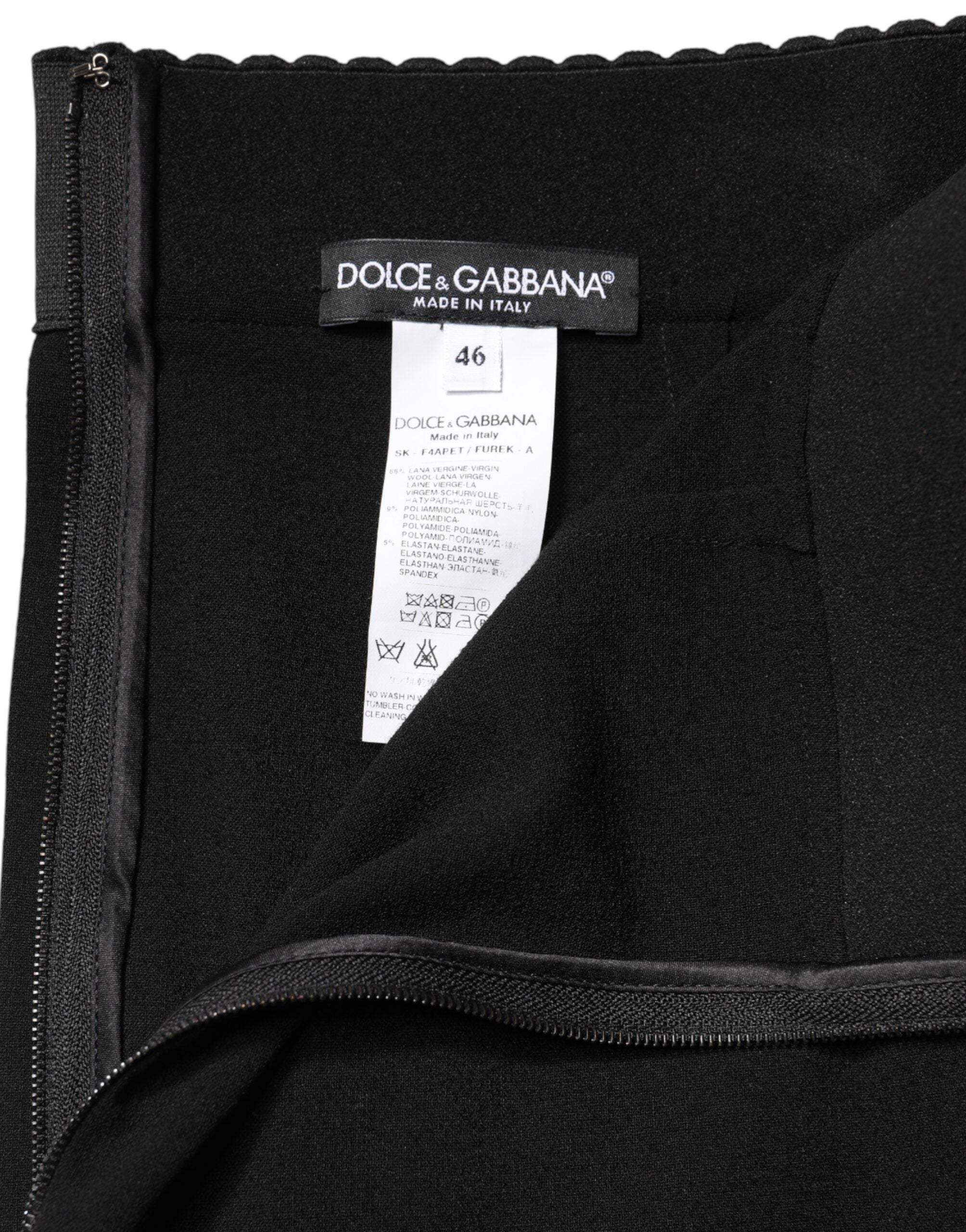Dolce & Gabbana Black Wool High Waist Pencil Cut Midi Skirt Dolce & Gabbana