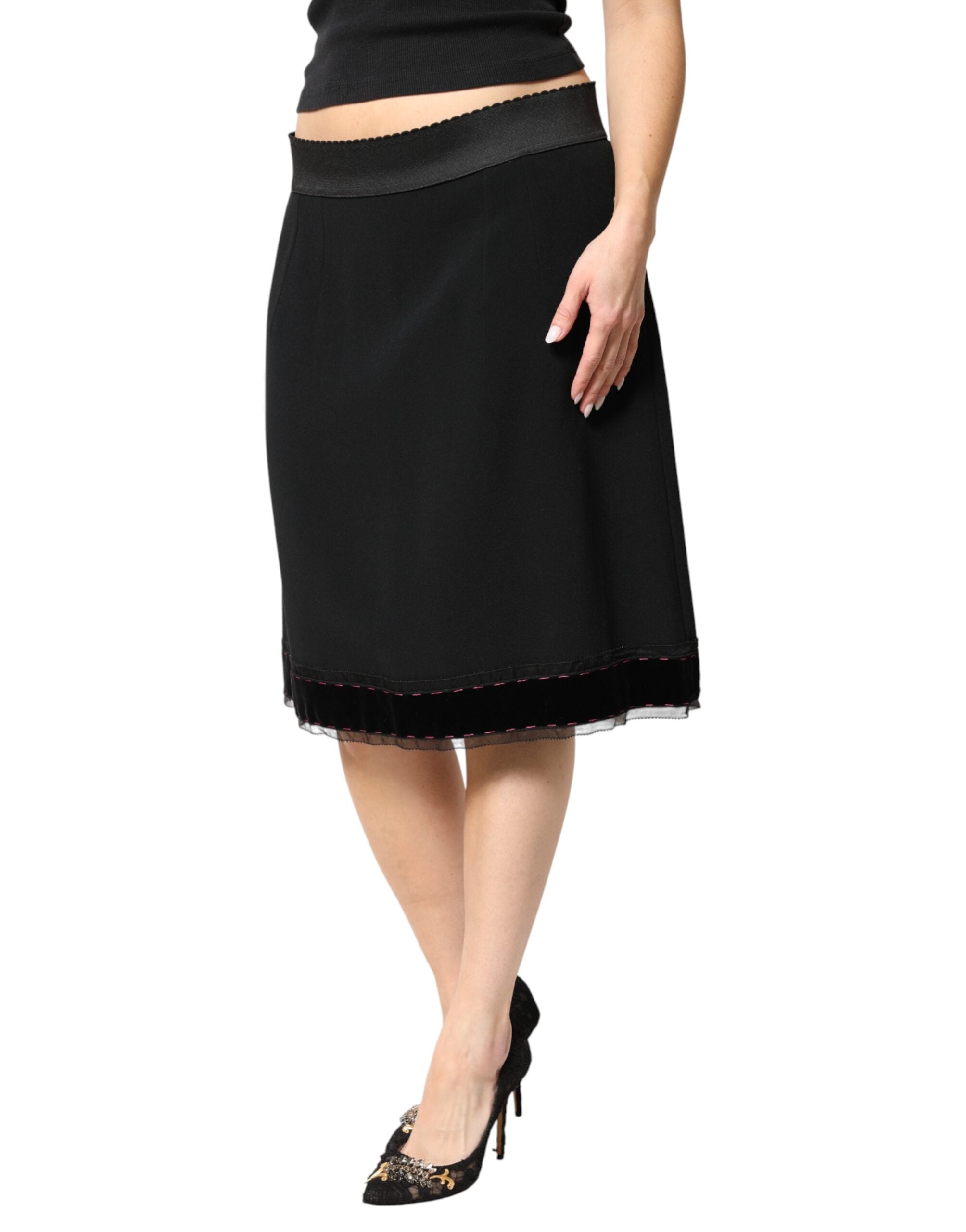 Dolce & Gabbana Black Mid Waist A-line Knee Length Skirt Dolce & Gabbana