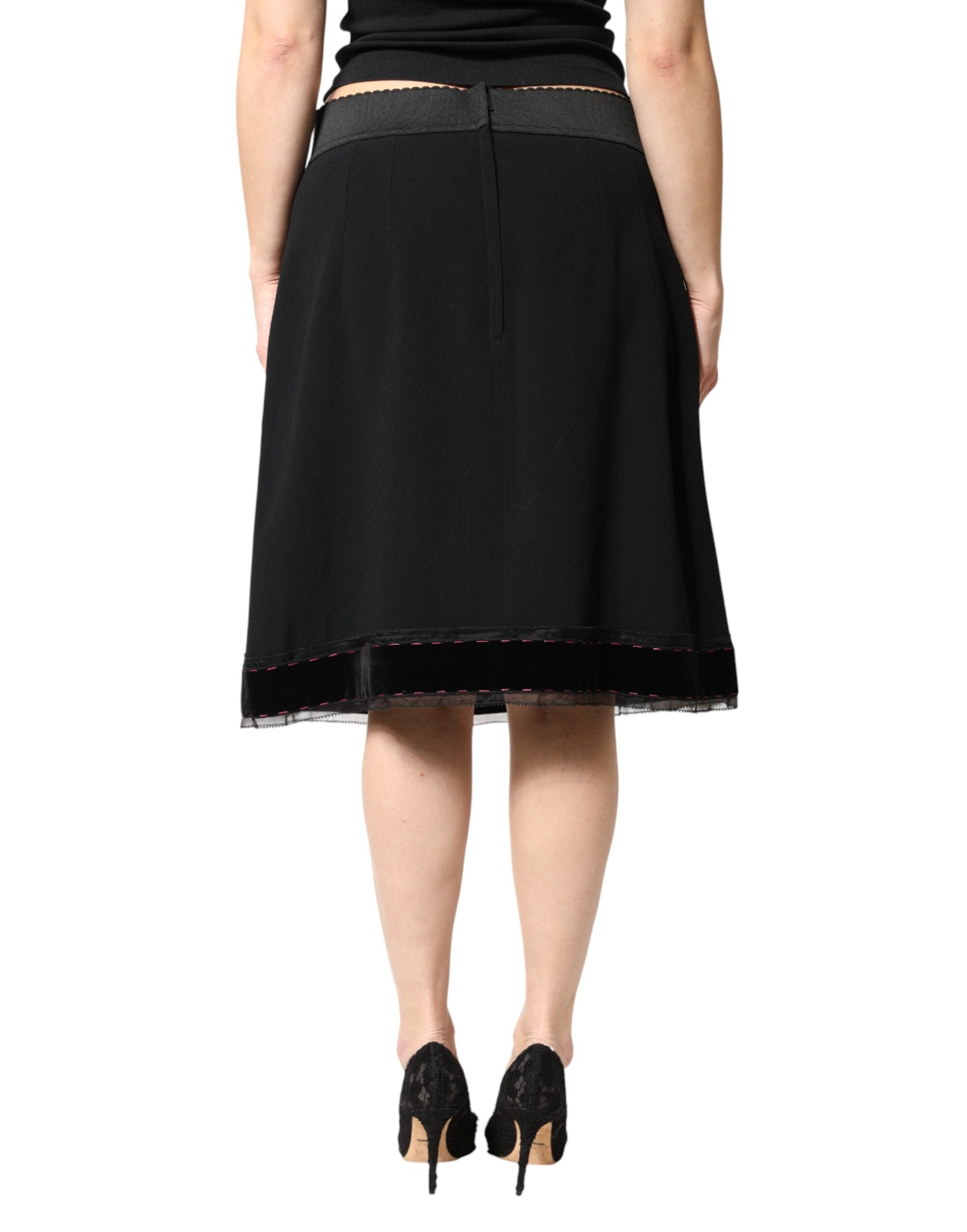 Dolce & Gabbana Black Mid Waist A-line Knee Length Skirt Dolce & Gabbana