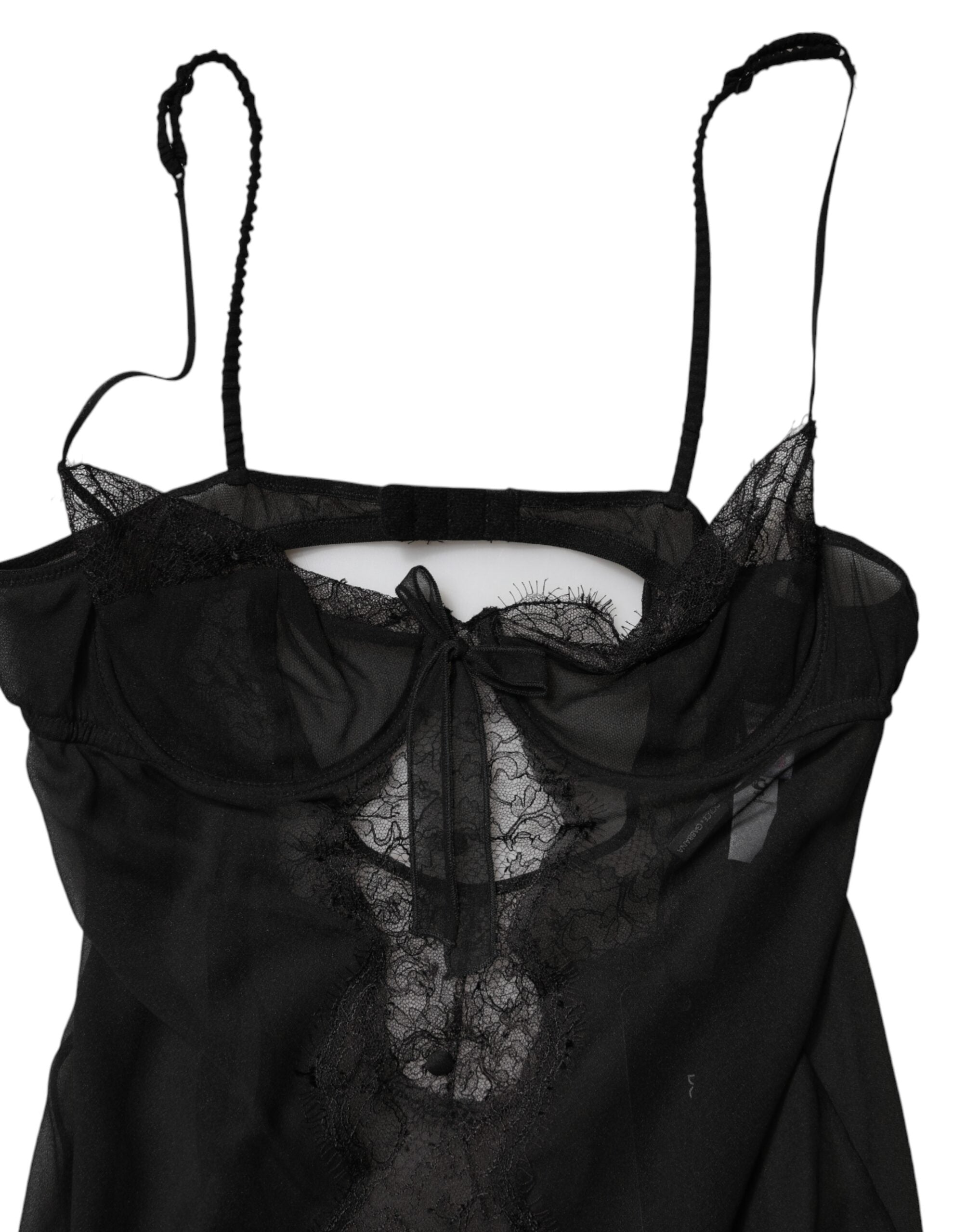 Dolce & Gabbana Black Silk Floral Lace Chemise Lingerie Top Dolce & Gabbana