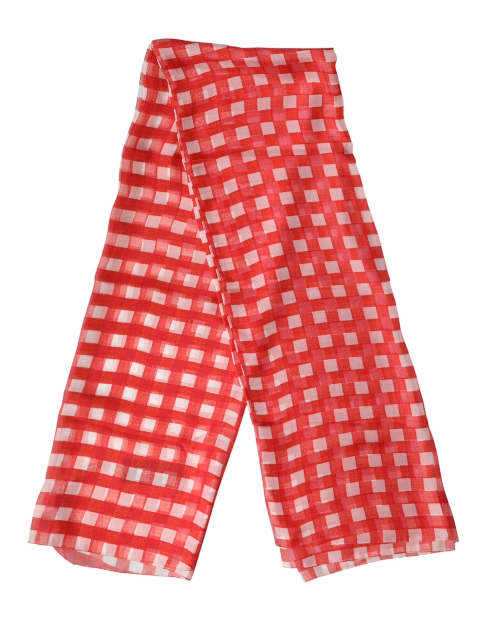 Dolce & Gabbana Red Checkered Stole Neck Wrap Shawl Scarf Dolce & Gabbana