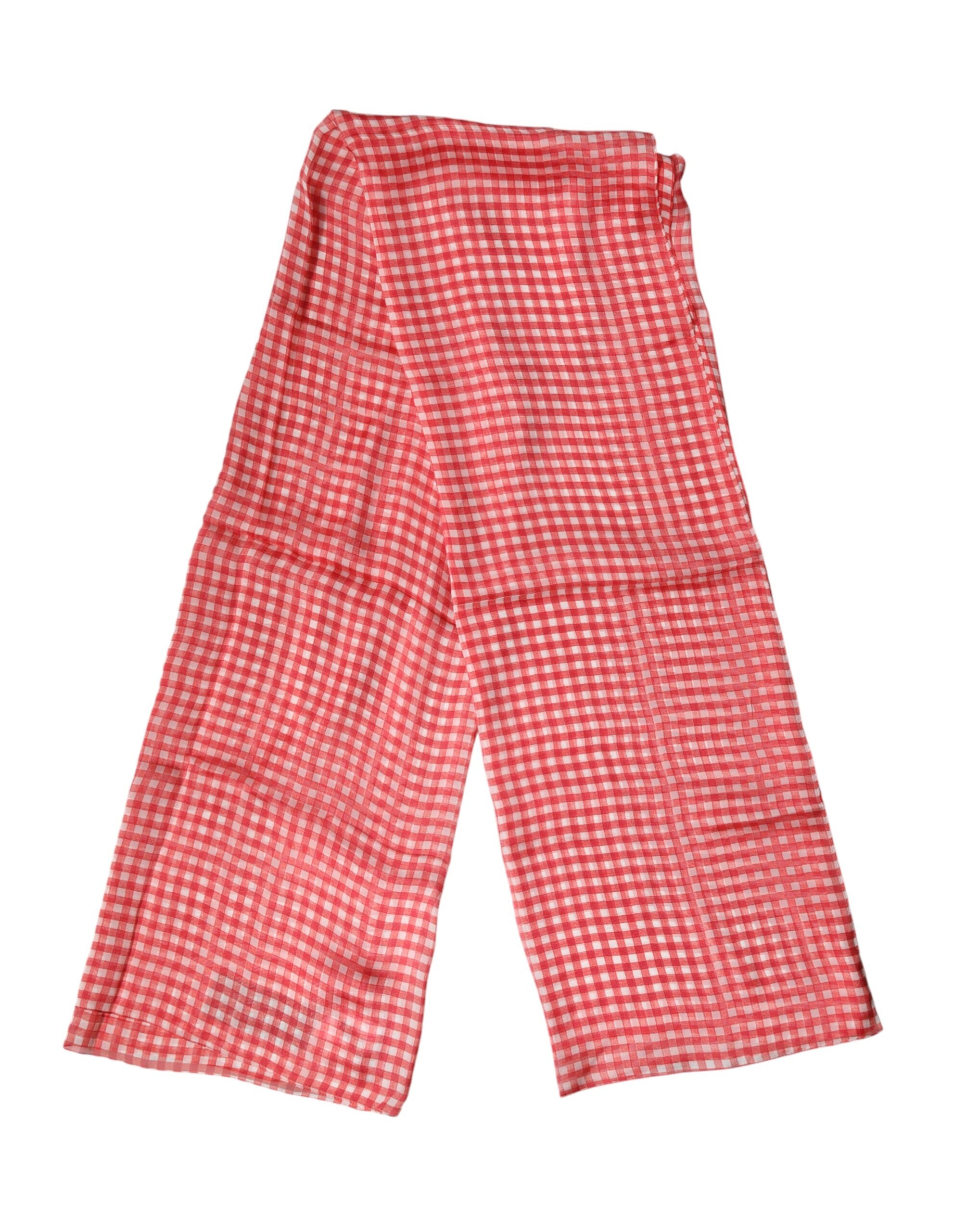 Dolce & Gabbana Red Checkered Silk Neck Wrap Shawl Scarf Dolce & Gabbana