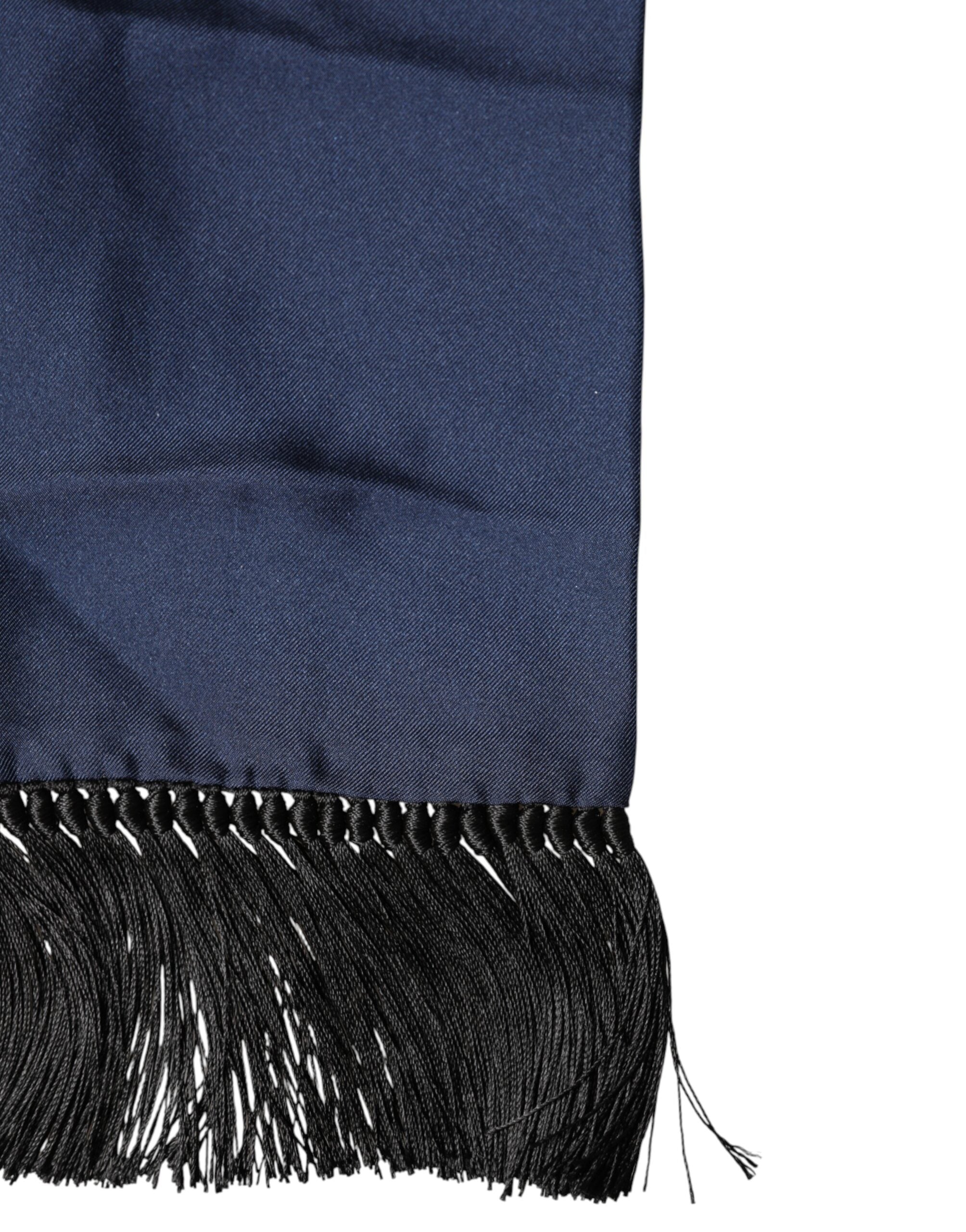 Dolce & Gabbana Navy Blue Silk Fringes Neck Foulard Scarf Dolce & Gabbana