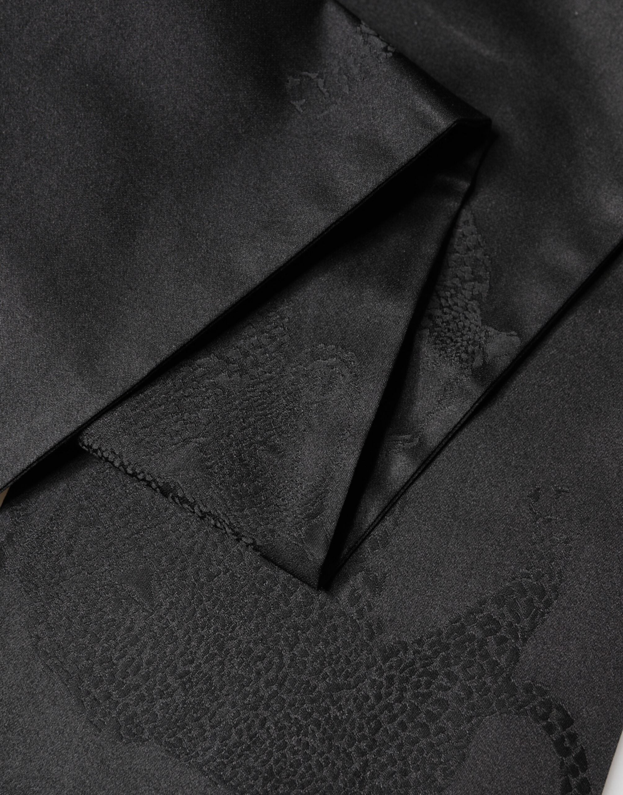 Dolce & Gabbana Black Satin Silk Fringes Neck Foulard Scarf Dolce & Gabbana