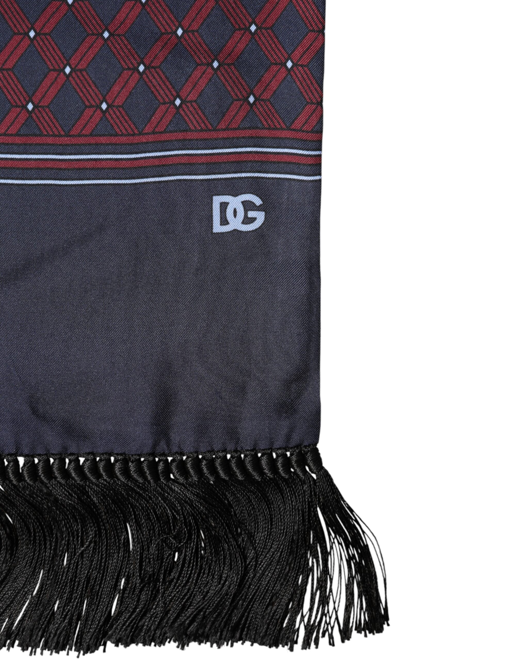 Dolce & Gabbana Maroon Patterned Fringes Wrap Foulard 138cm x 15cm Scarf Dolce & Gabbana