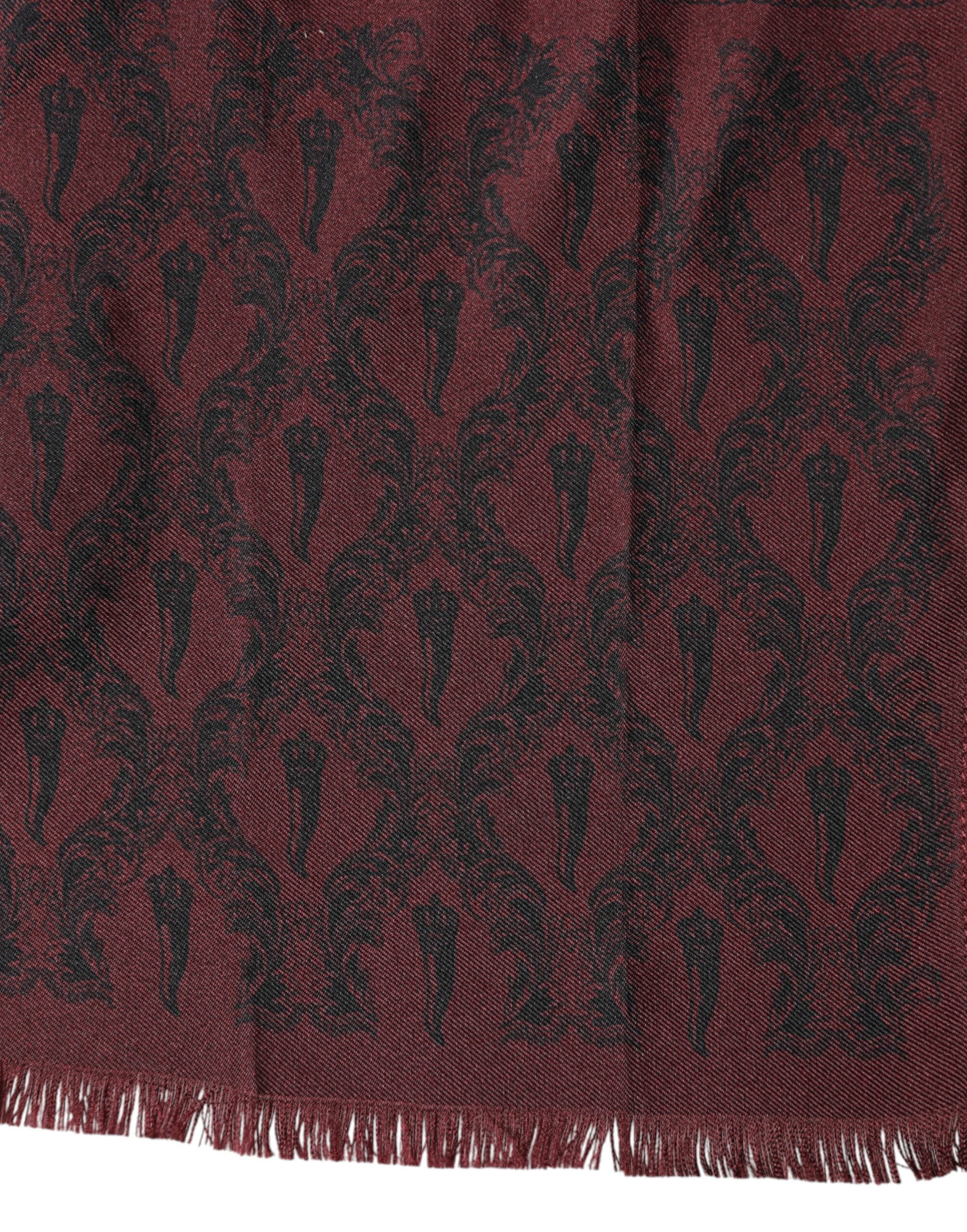 Dolce & Gabbana Maroon Patterned Silk Wrap Foulard Men 133cm x 22cm Scarf Dolce & Gabbana