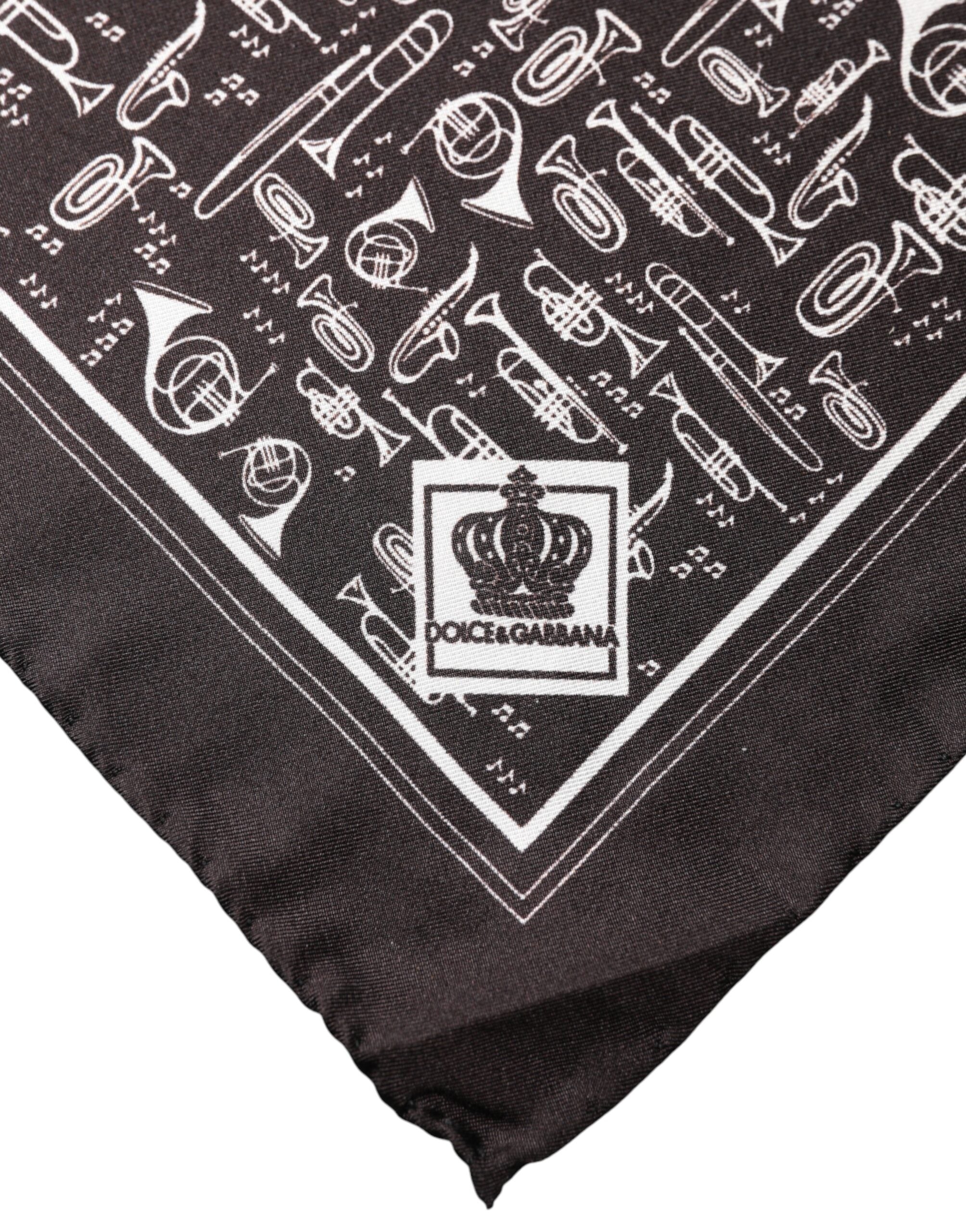 Dolce & Gabbana Brown Jazz Club Square Handkerchief Men 32cm x 31cm Scarf Dolce & Gabbana