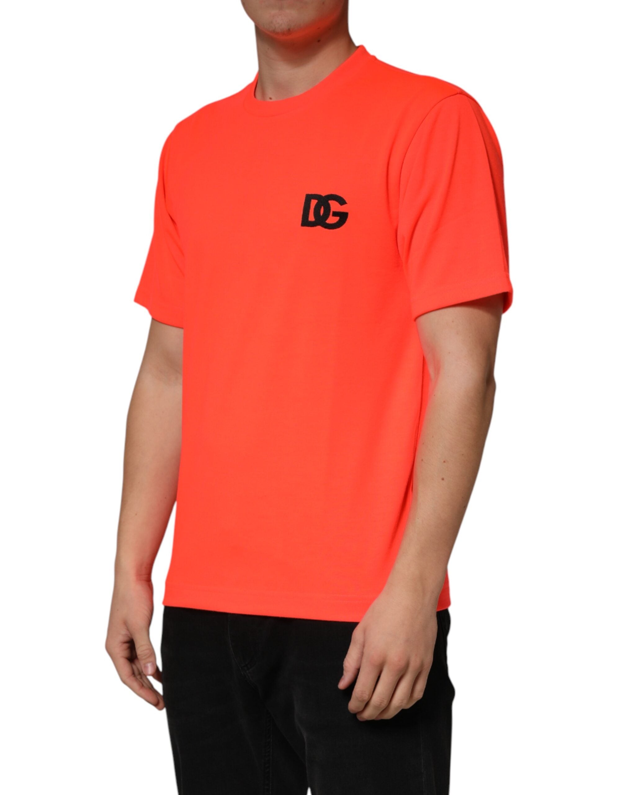 Dolce & Gabbana Neon Orange Polyester Crew Neck Men T-shirt Dolce & Gabbana