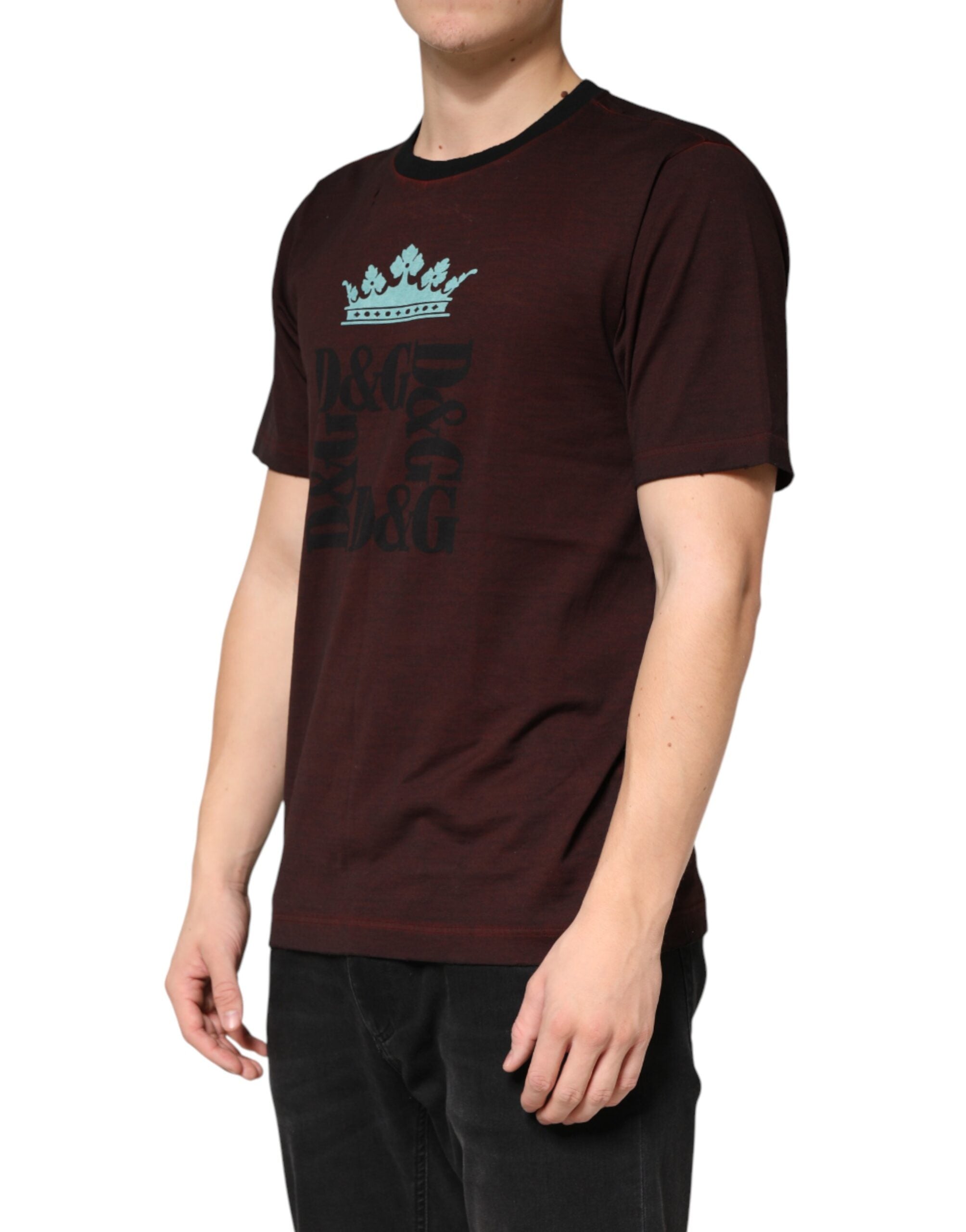 Dolce & Gabbana Maroon DG Crown Cotton Crew Neck Men T-shirt Dolce & Gabbana