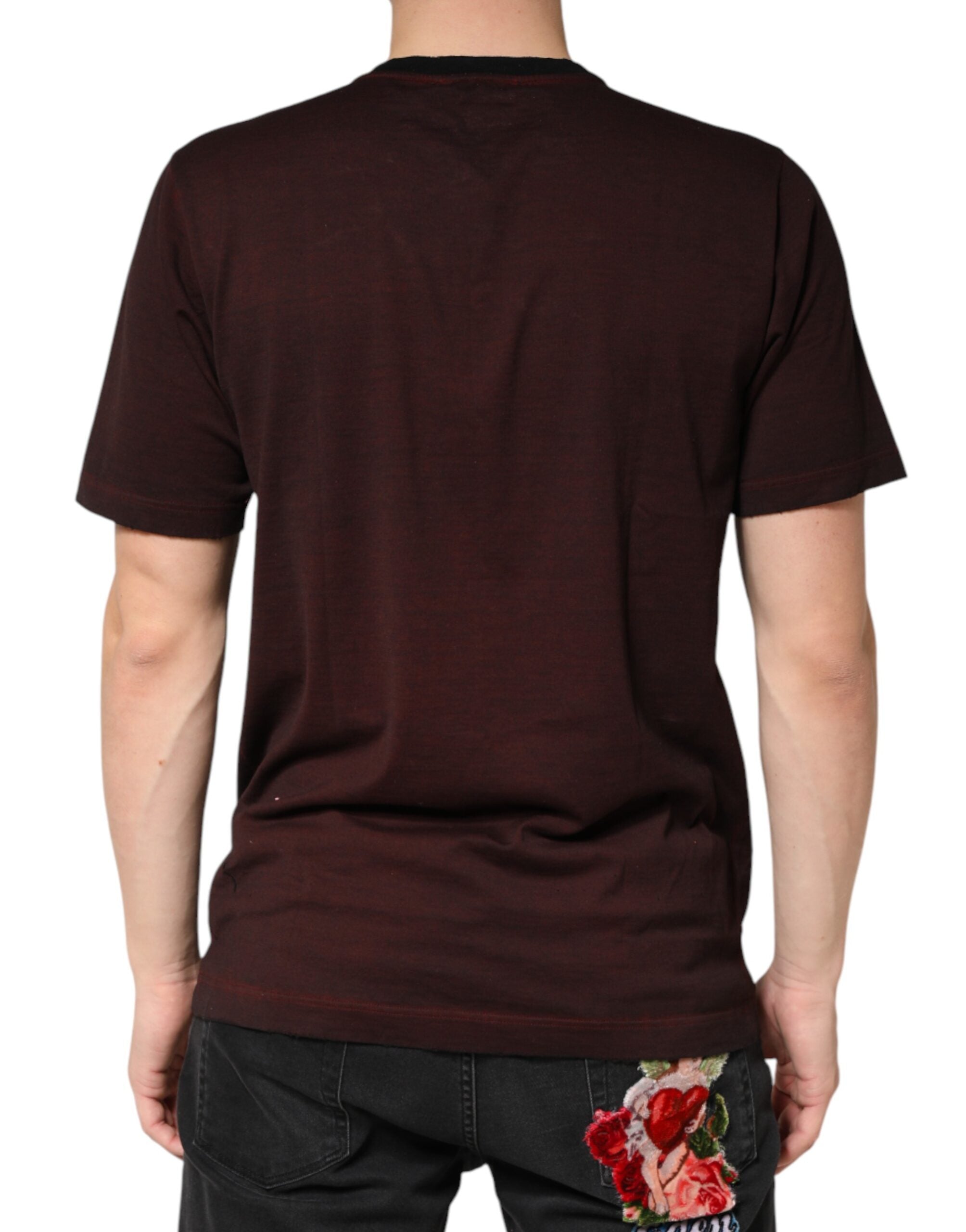 Dolce & Gabbana Maroon DG Crown Cotton Crew Neck Men T-shirt Dolce & Gabbana