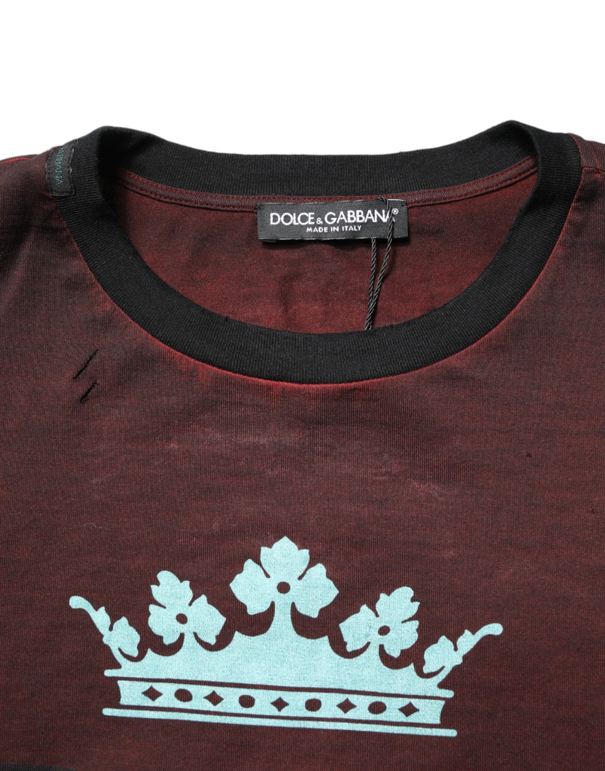 Dolce & Gabbana Maroon DG Crown Cotton Crew Neck Men T-shirt Dolce & Gabbana