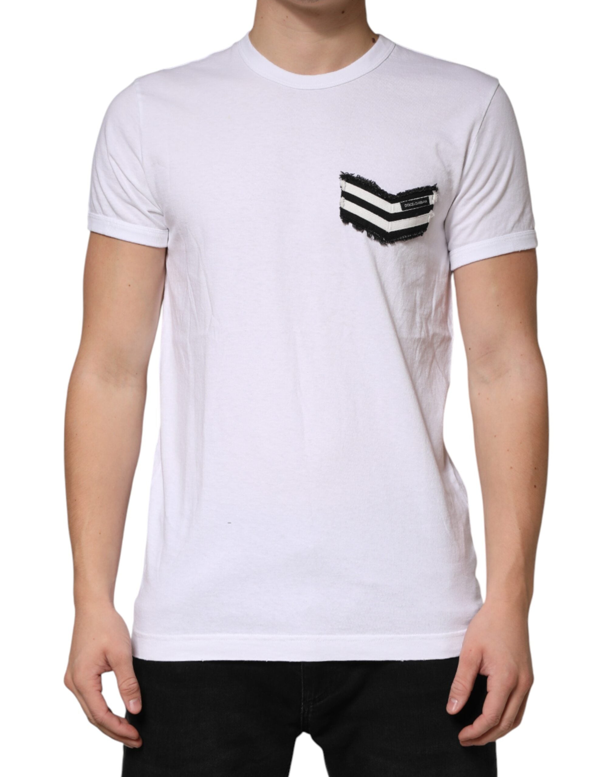 Dolce & Gabbana White Stripes Cotton Crew Neck Tee  T-shirt Dolce & Gabbana