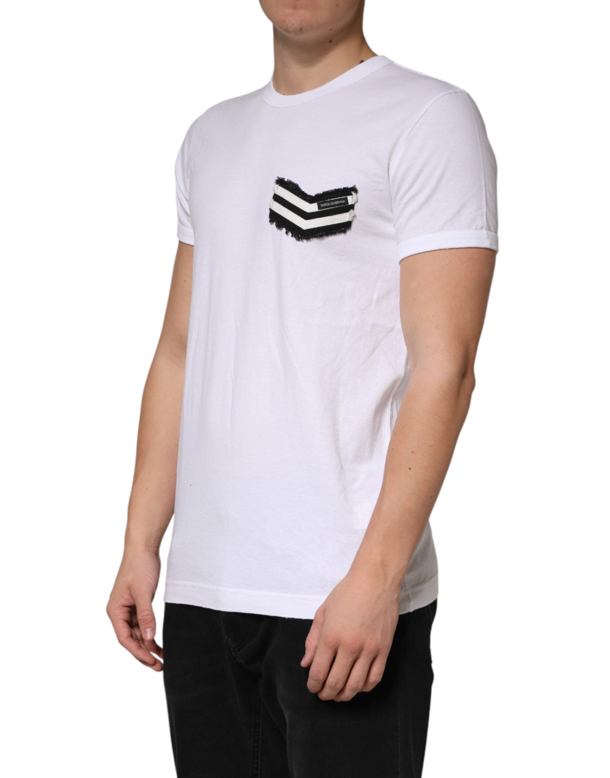 Dolce & Gabbana White Stripes Cotton Crew Neck Tee  T-shirt Dolce & Gabbana