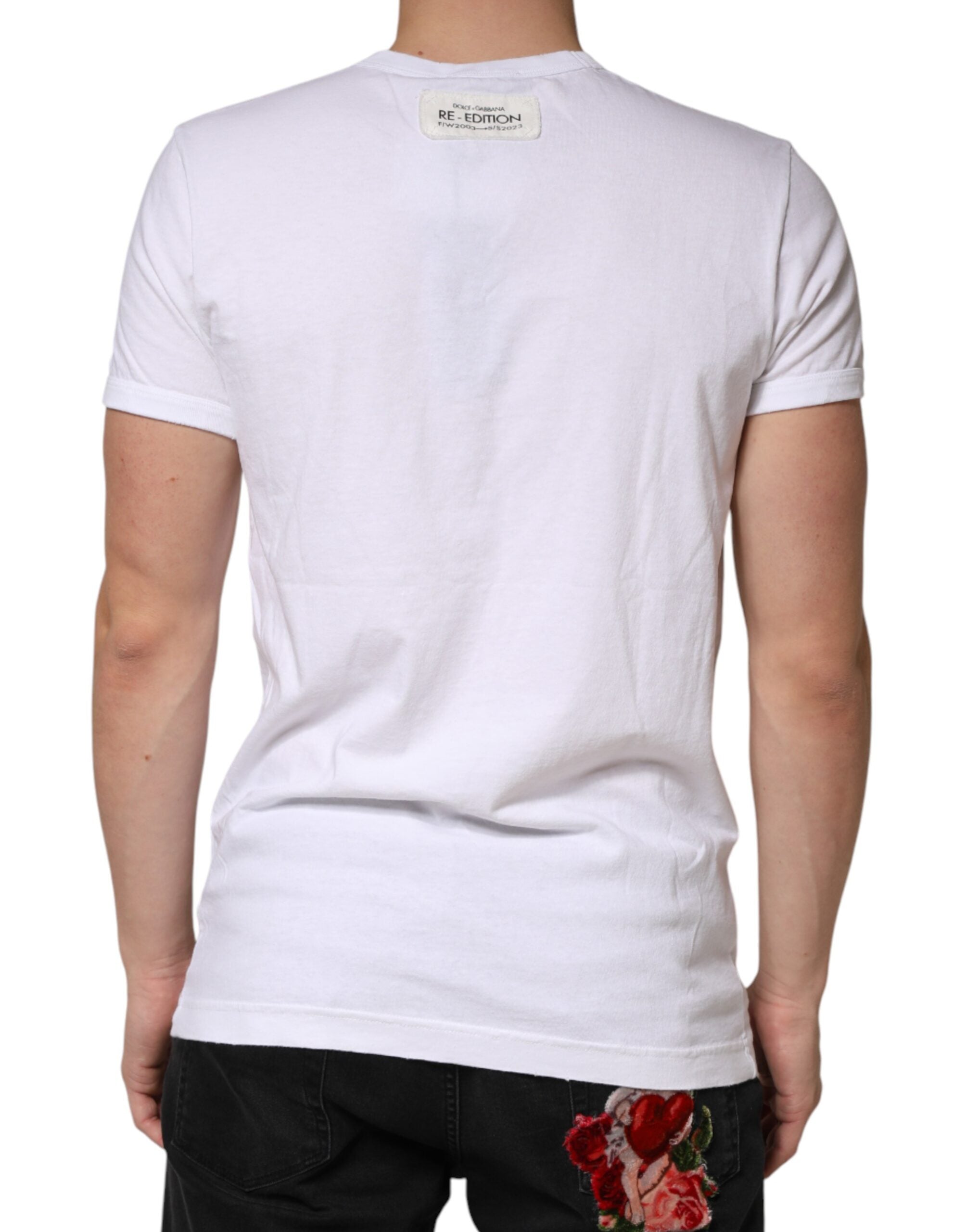 Dolce & Gabbana White Stripes Cotton Crew Neck Tee  T-shirt Dolce & Gabbana