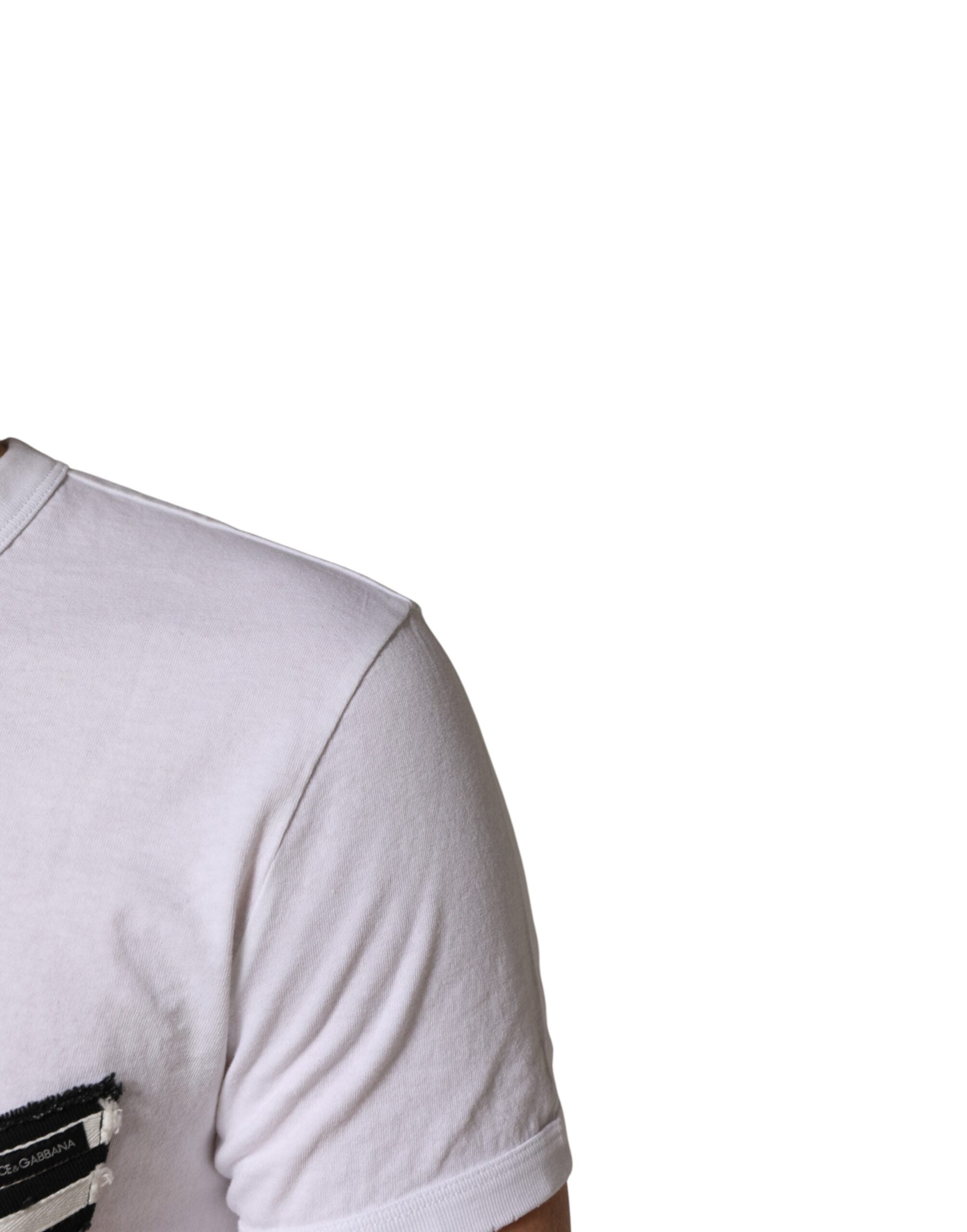 Dolce & Gabbana White Stripes Cotton Crew Neck Tee  T-shirt Dolce & Gabbana