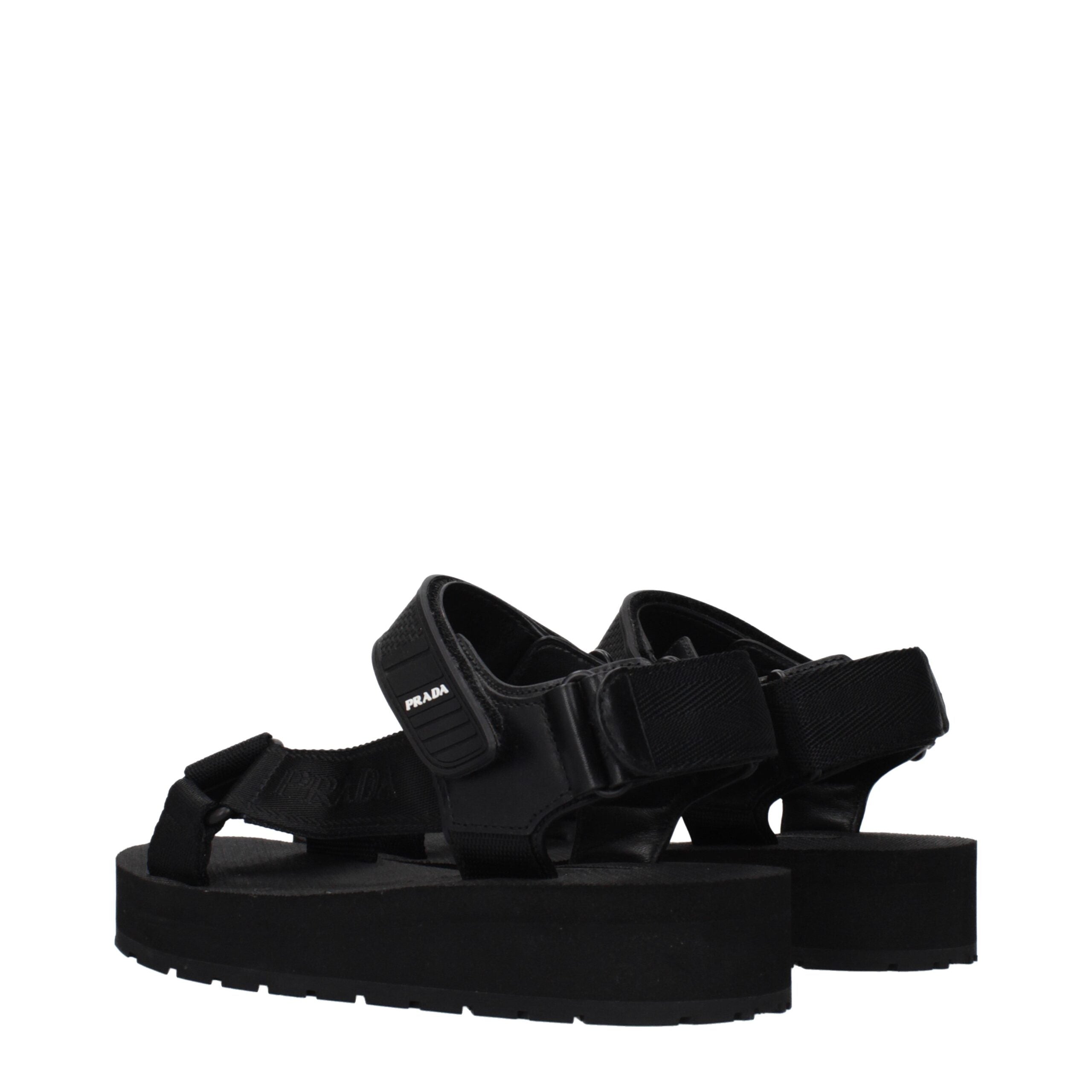 Prada Black Fabric Flat Sandals Prada