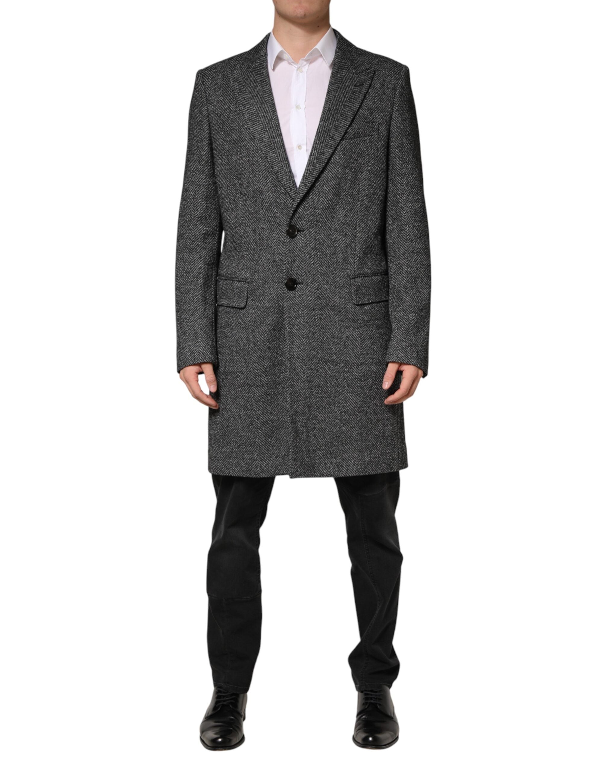 Dolce & Gabbana Gray Wool Blend Long Trench Coat Men Jacket Dolce & Gabbana