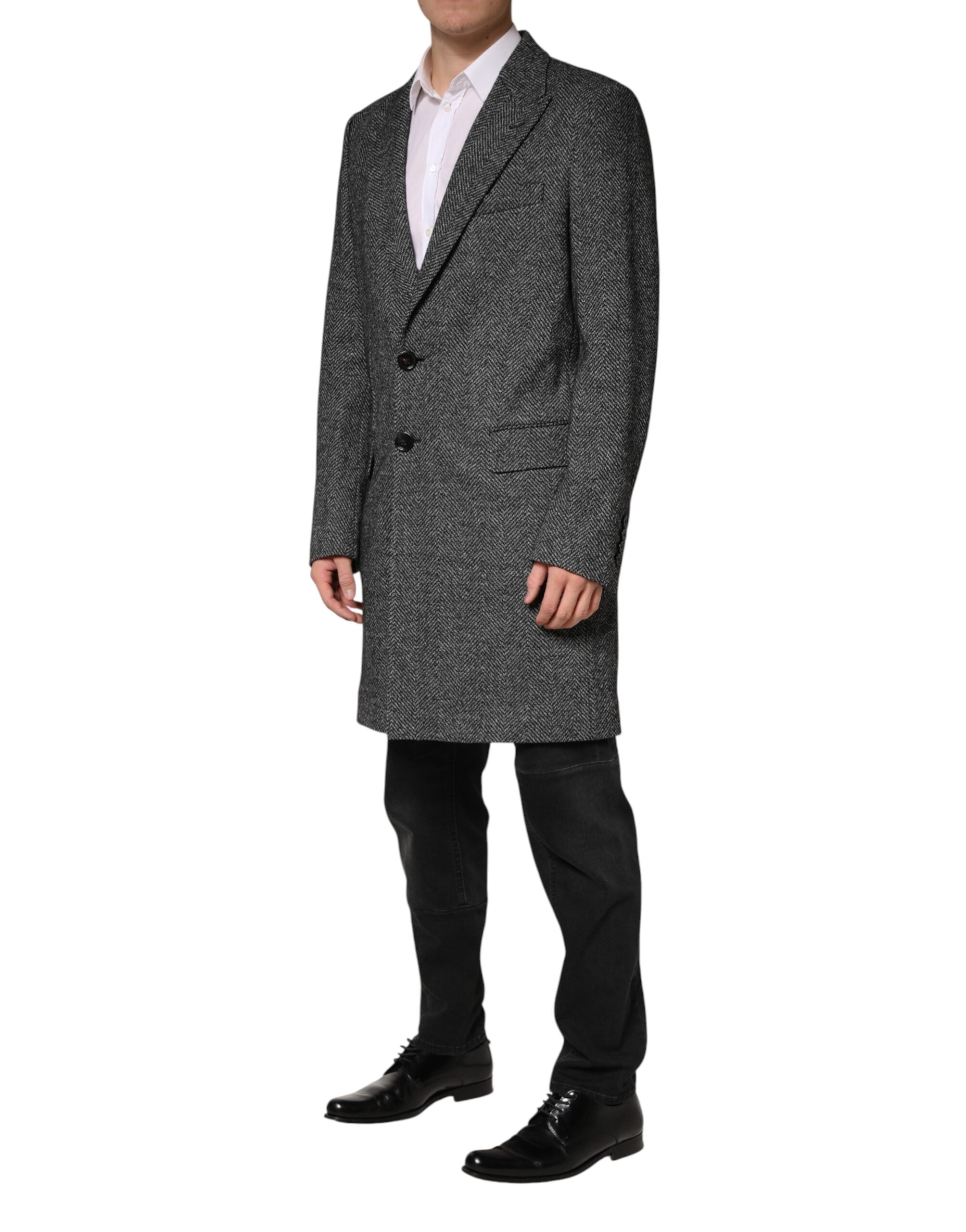 Dolce & Gabbana Gray Wool Blend Long Trench Coat Men Jacket Dolce & Gabbana