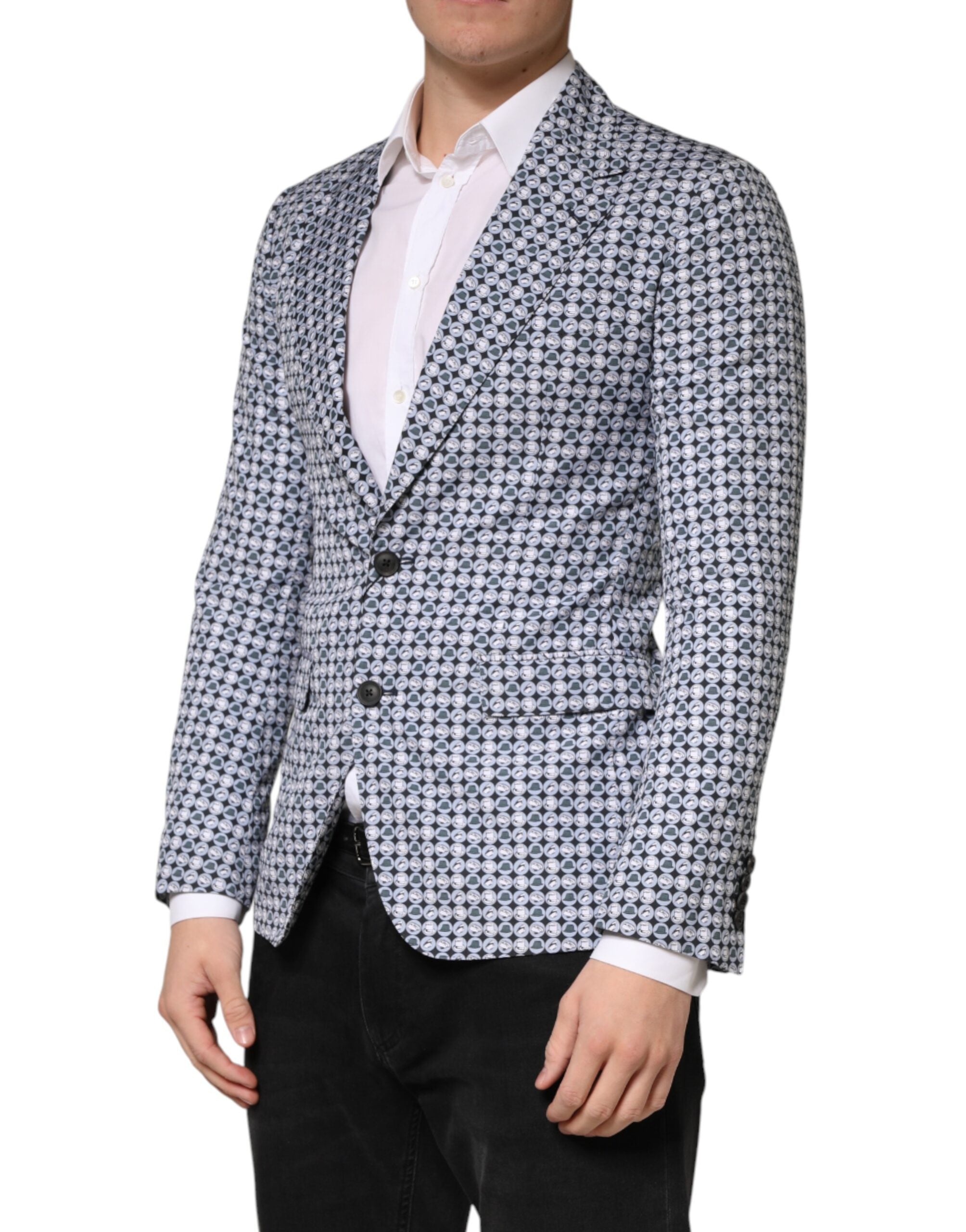 Dolce & Gabbana Blue Cotton Patterned Single Breasted Blazer Dolce & Gabbana