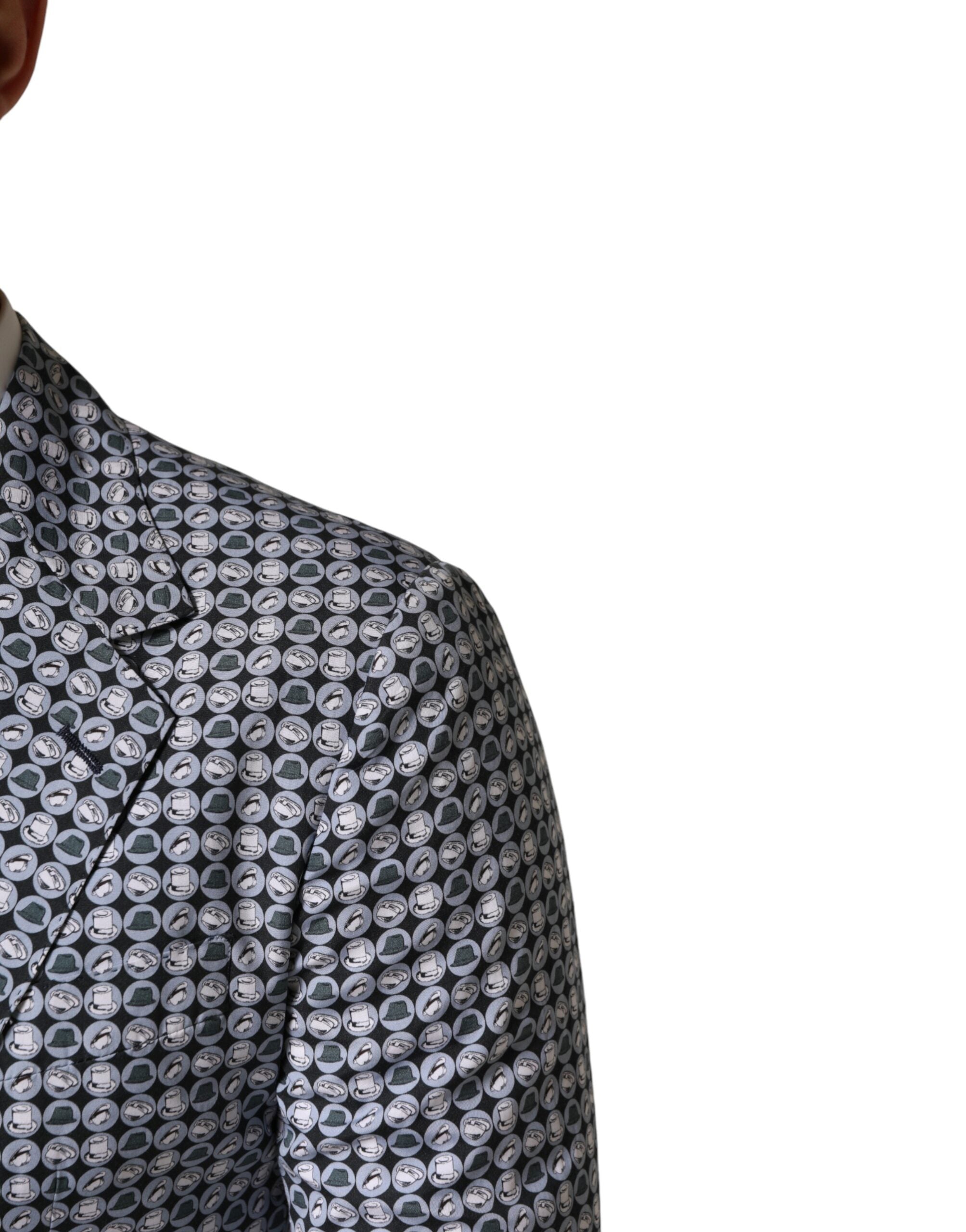 Dolce & Gabbana Blue Cotton Patterned Single Breasted Blazer Dolce & Gabbana