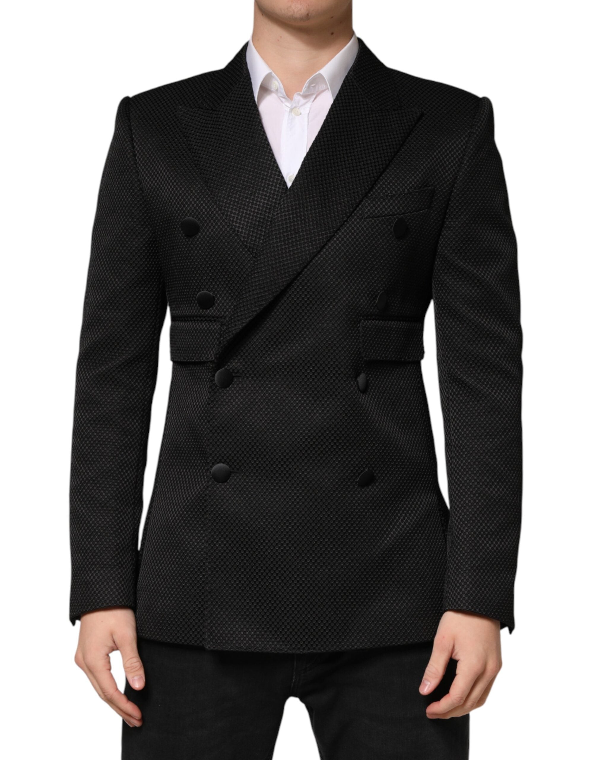 Dolce & Gabbana Black Cotton Double Breasted 2 Button Blazer Dolce & Gabbana