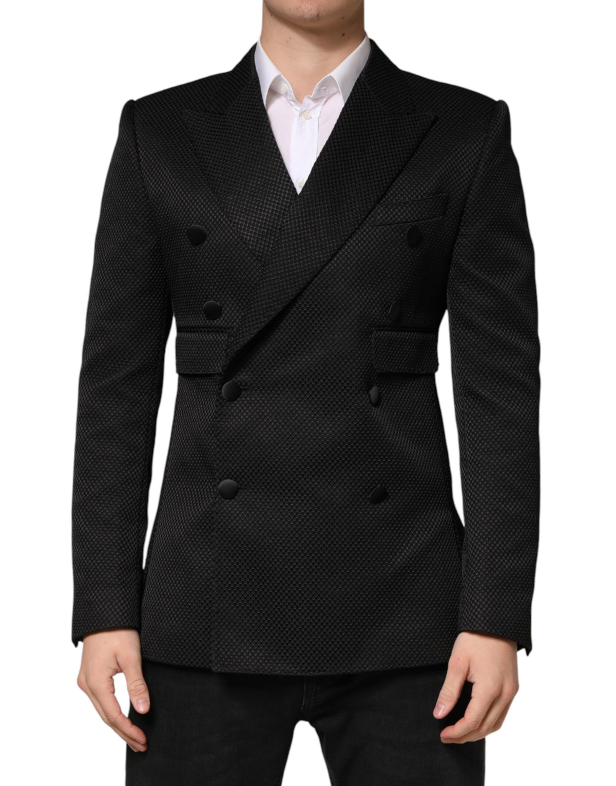 Dolce & Gabbana Black Cotton Double Breasted 2 Button Blazer