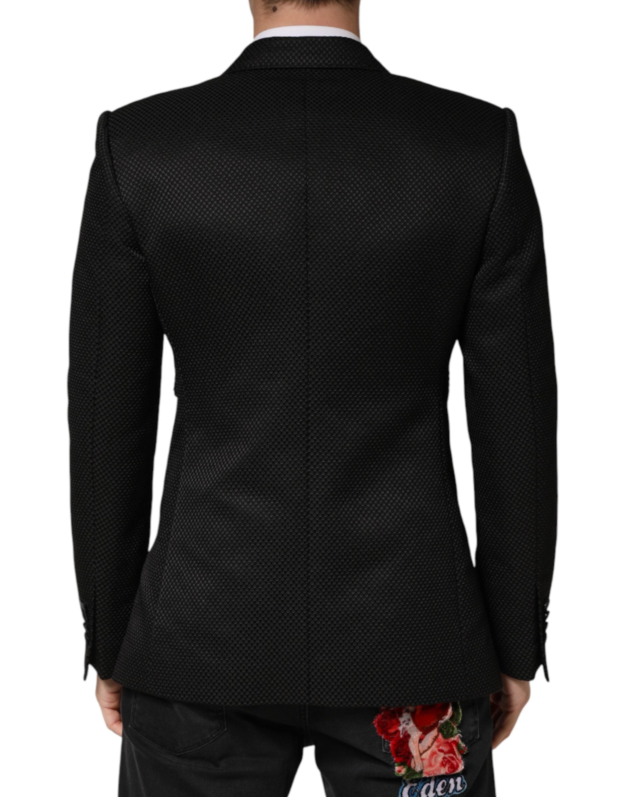 Dolce & Gabbana Black Cotton Double Breasted 2 Button Blazer Dolce & Gabbana
