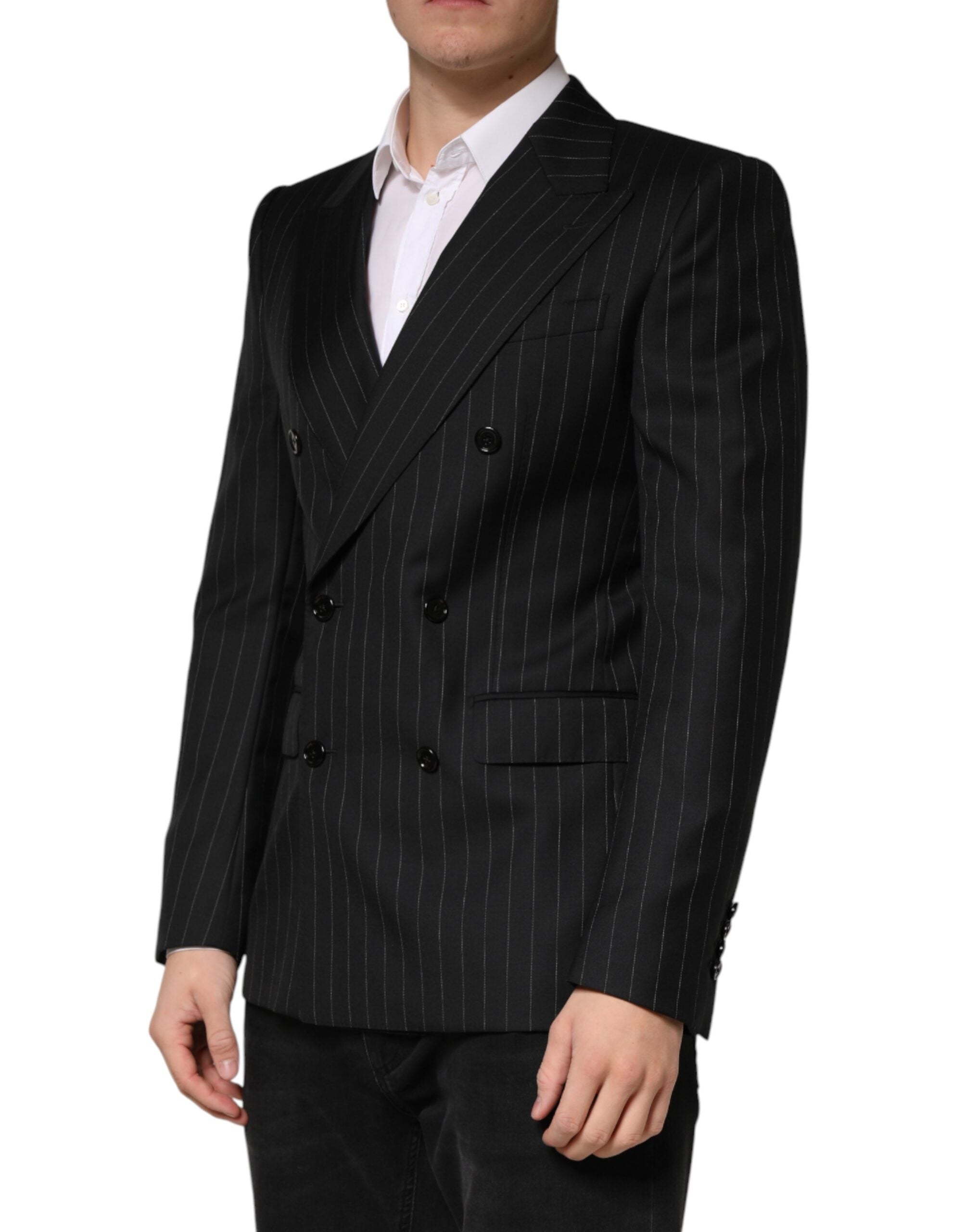 Dolce & Gabbana Black Stripes Double Breasted 2Button Blazer Dolce & Gabbana