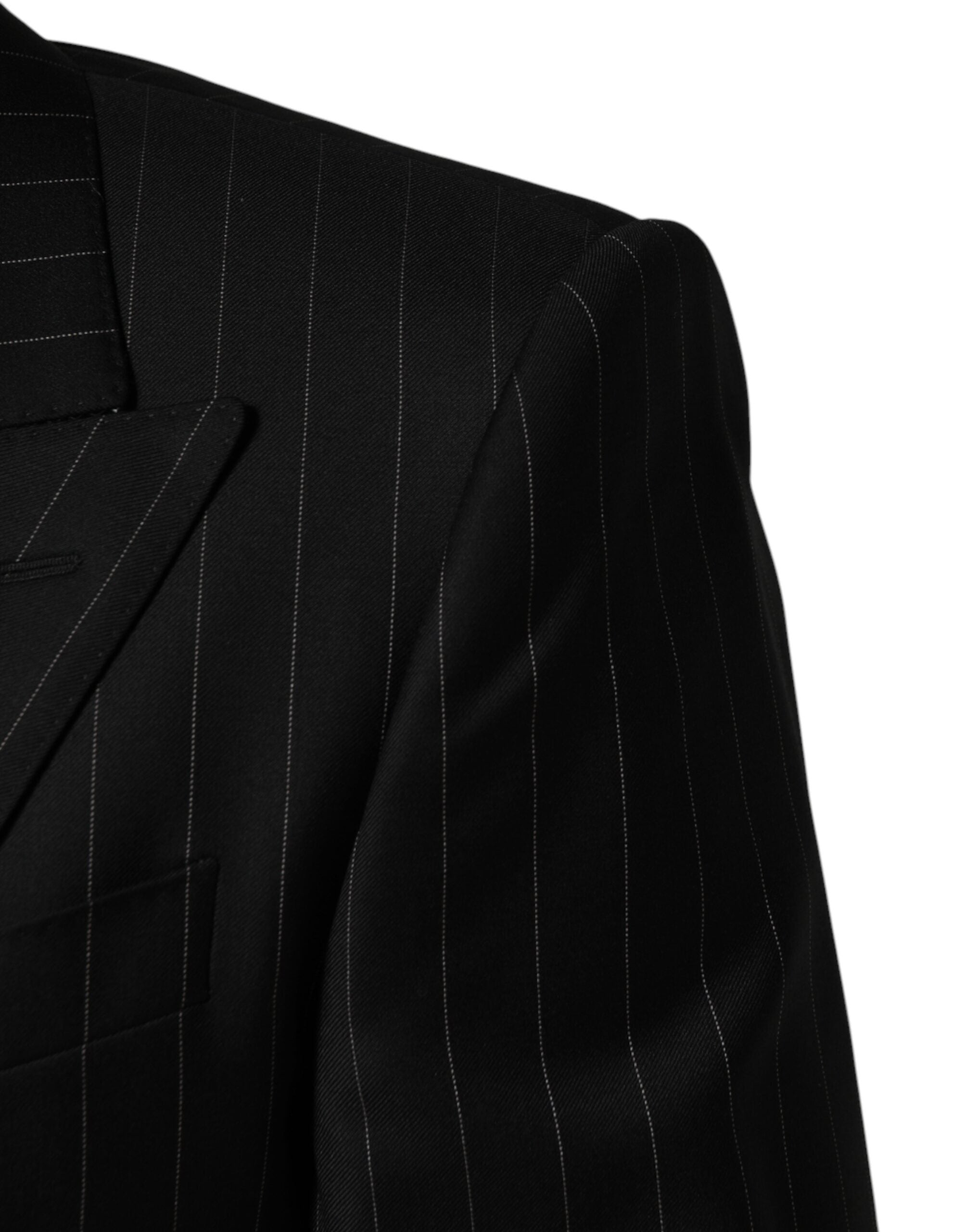 Dolce & Gabbana Black Stripes Double Breasted 2Button Blazer Dolce & Gabbana