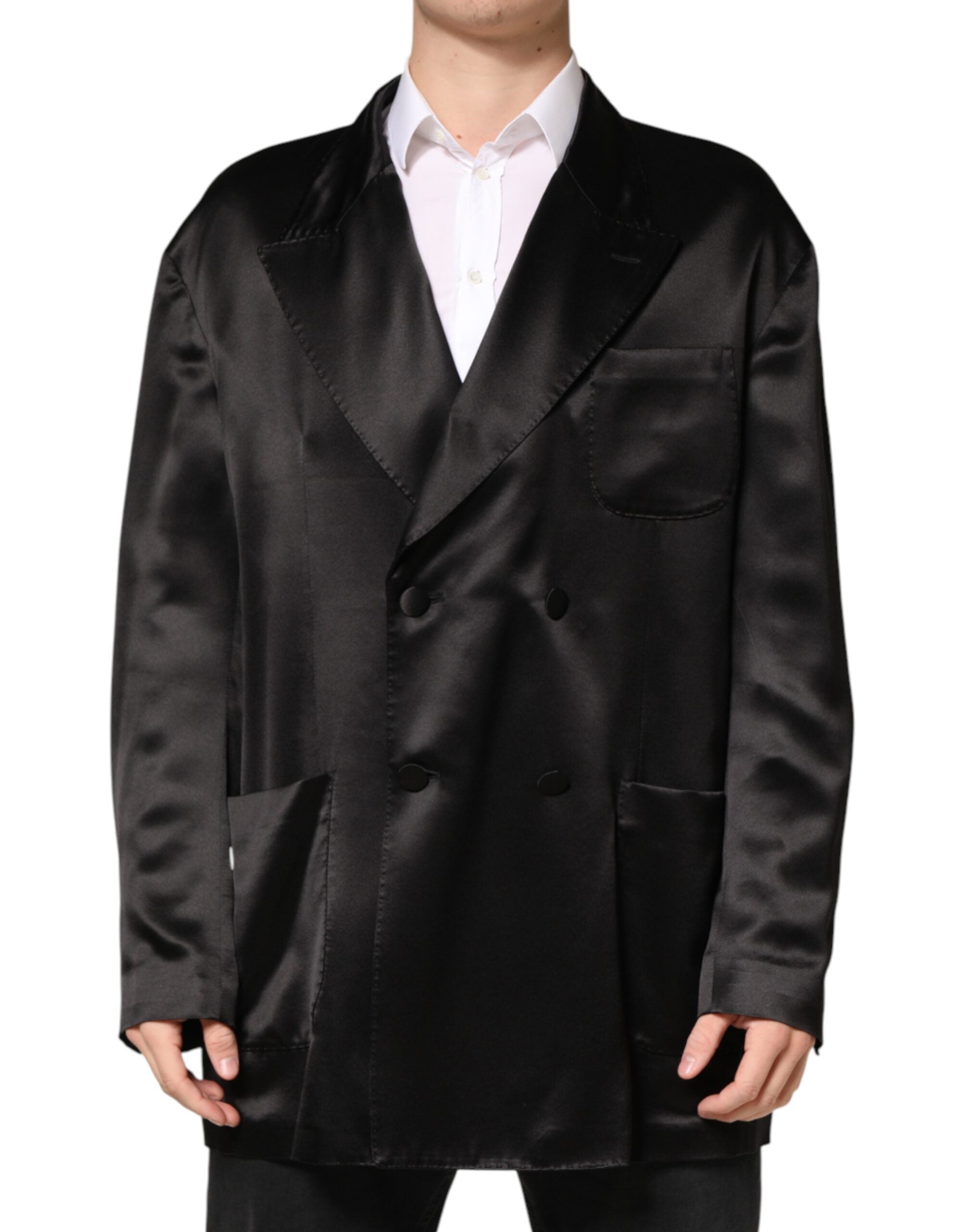 Dolce & Gabbana Black Silk Double Breasted 2 Button Blazer Dolce & Gabbana