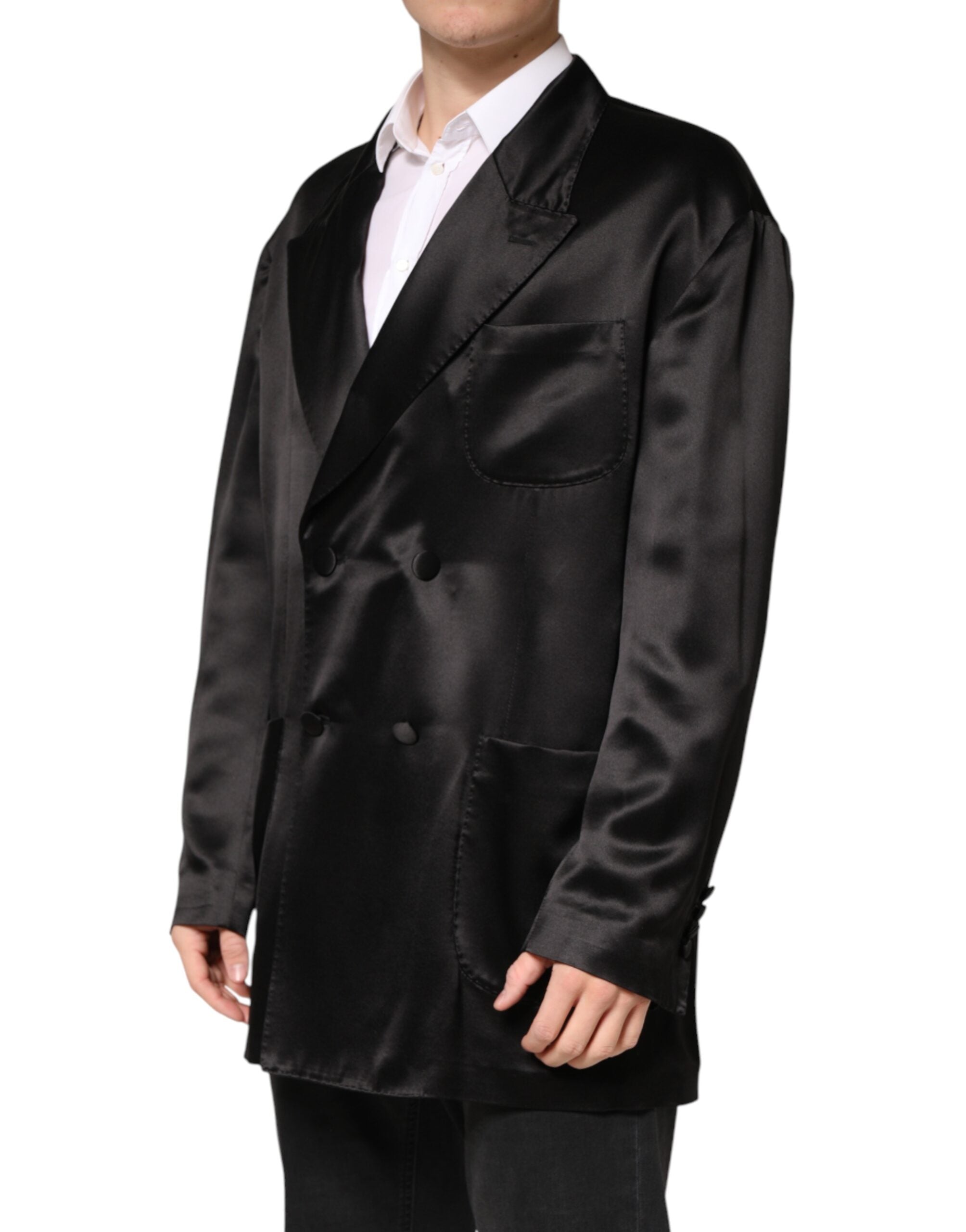 Dolce & Gabbana Black Silk Double Breasted 2 Button Blazer Dolce & Gabbana