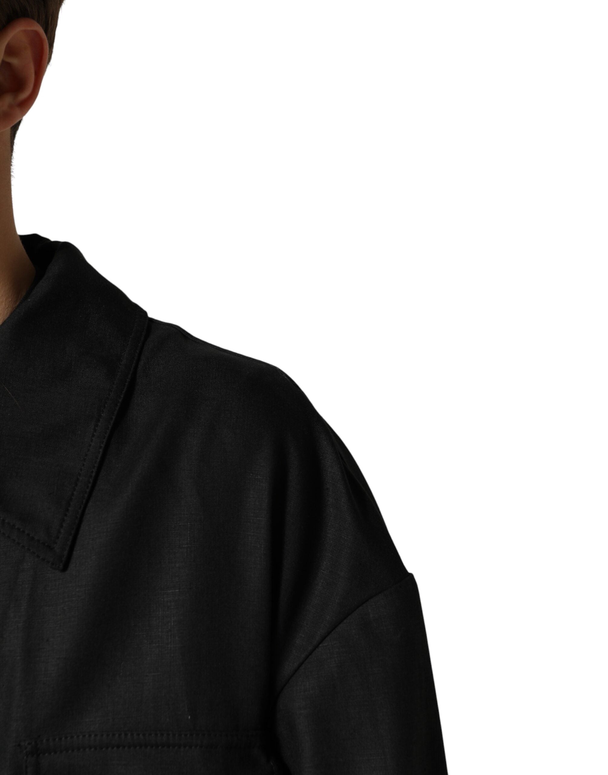 Dolce & Gabbana Black Pockets Collared Trench Coat Jacket Dolce & Gabbana