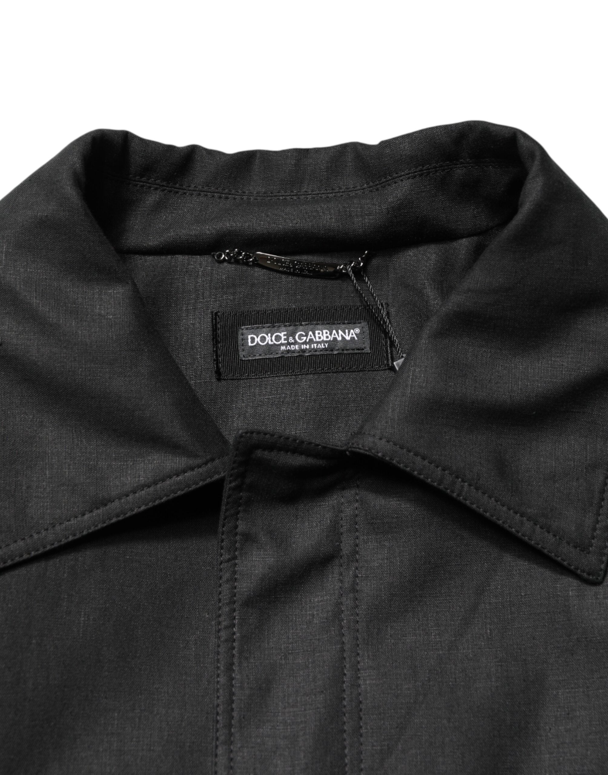 Dolce & Gabbana Black Pockets Collared Trench Coat Jacket Dolce & Gabbana