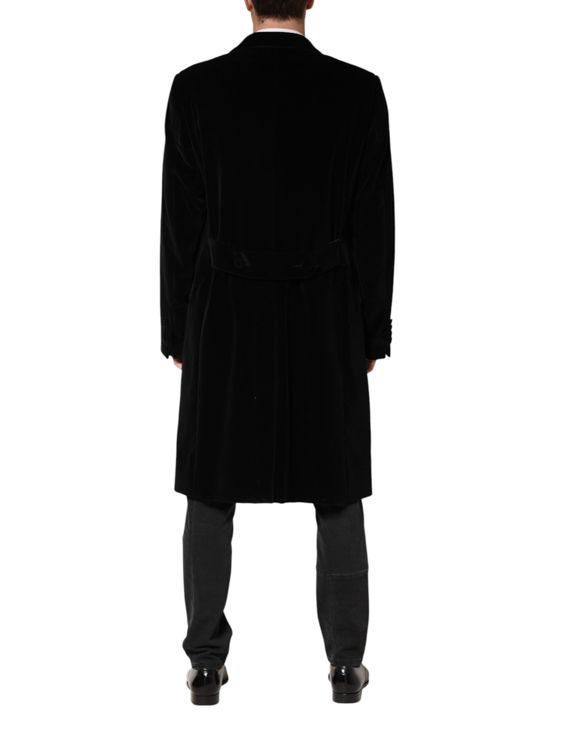 Dolce & Gabbana Black Cotton Velvet Long Trench Coat Jacket Dolce & Gabbana