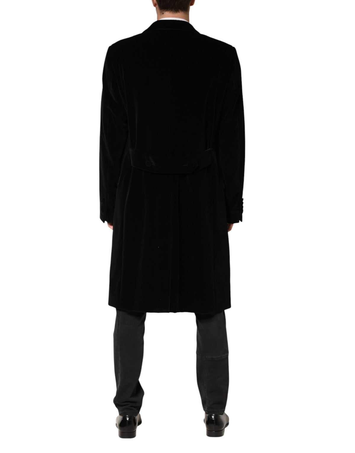 Dolce & Gabbana Black Cotton Velvet Long Trench Coat Jacket