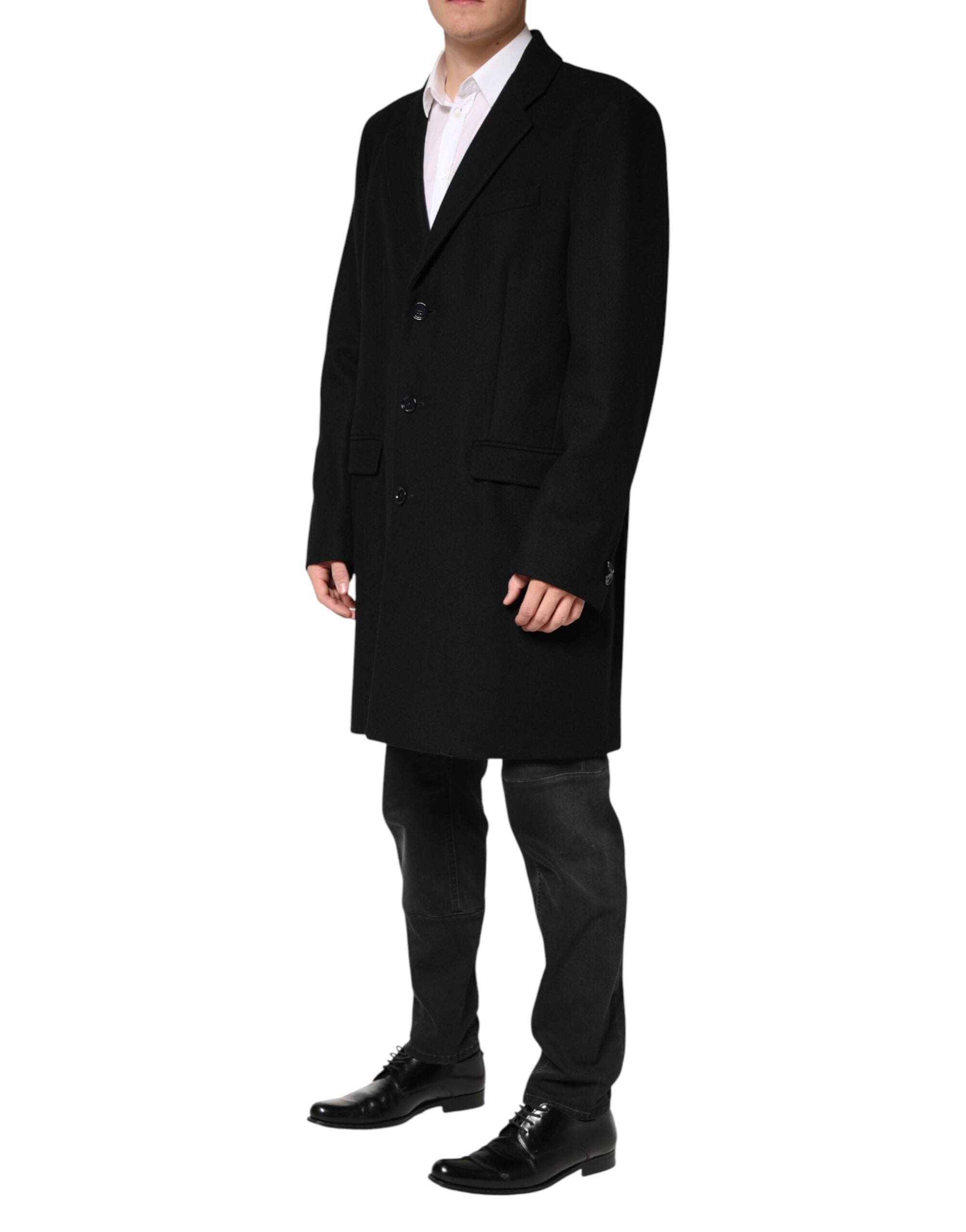 Dolce & Gabbana Black Wool Single Breasted Long Coat Jacket Dolce & Gabbana