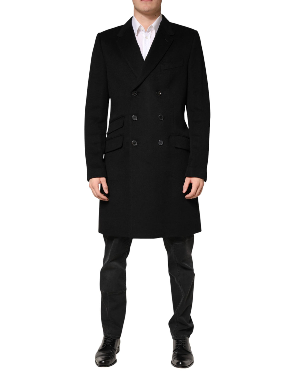 Dolce & Gabbana Black Wool Double Breasted TrenchCoat Jacket