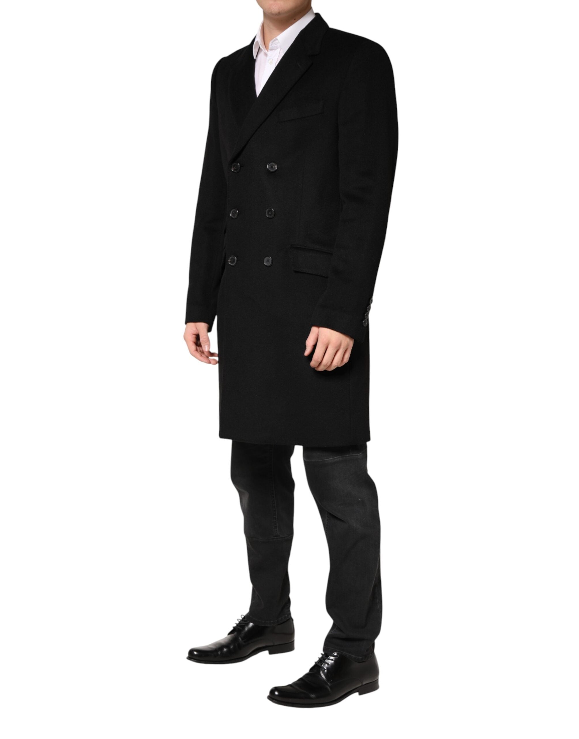 Dolce & Gabbana Black Wool Double Breasted TrenchCoat Jacket Dolce & Gabbana