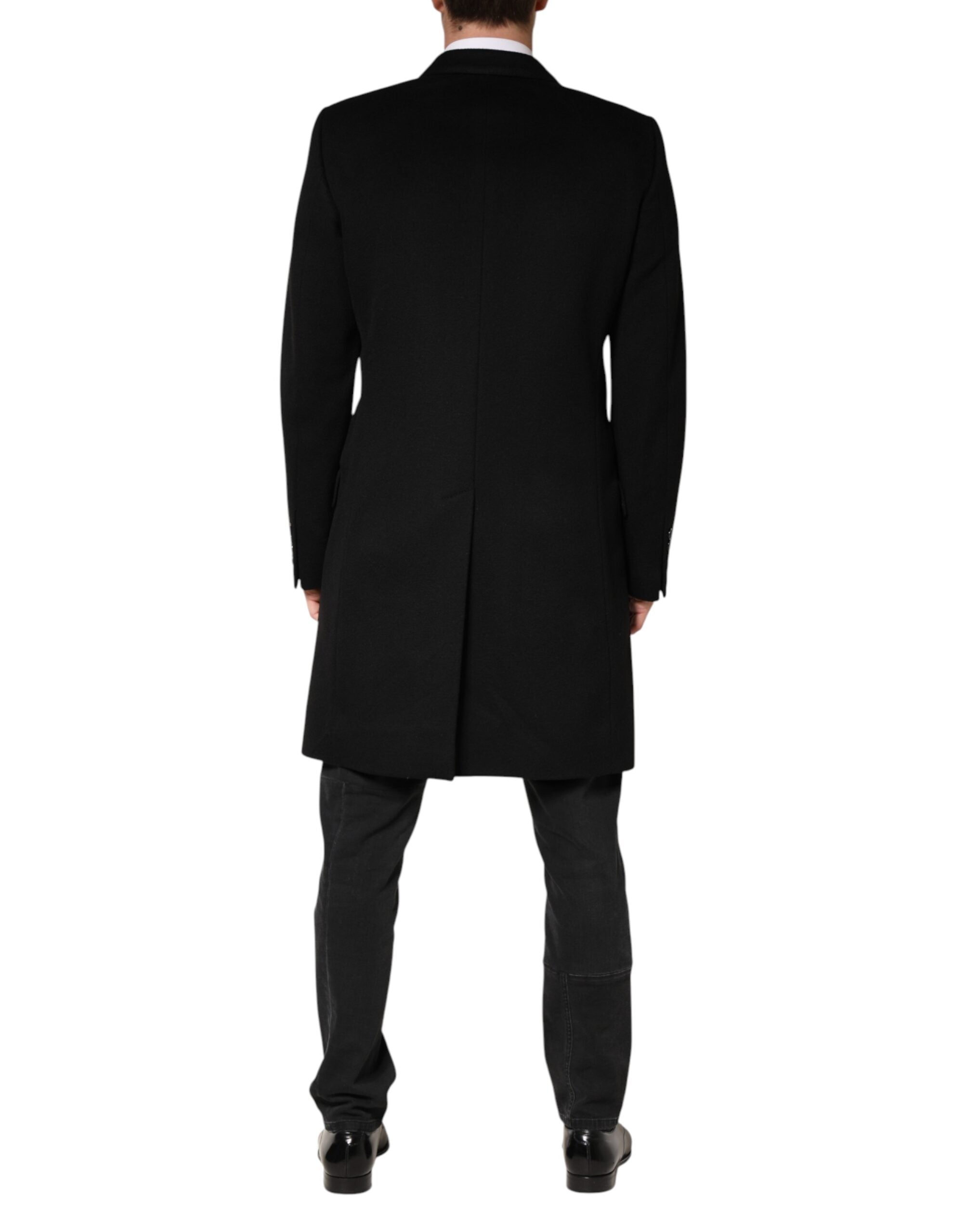 Dolce & Gabbana Black Wool Double Breasted TrenchCoat Jacket Dolce & Gabbana