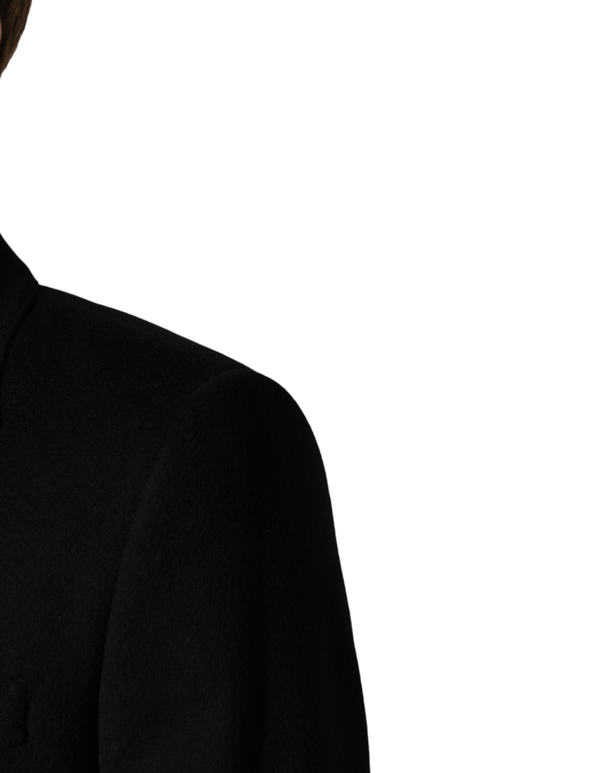 Dolce & Gabbana Black Wool Double Breasted TrenchCoat Jacket Dolce & Gabbana