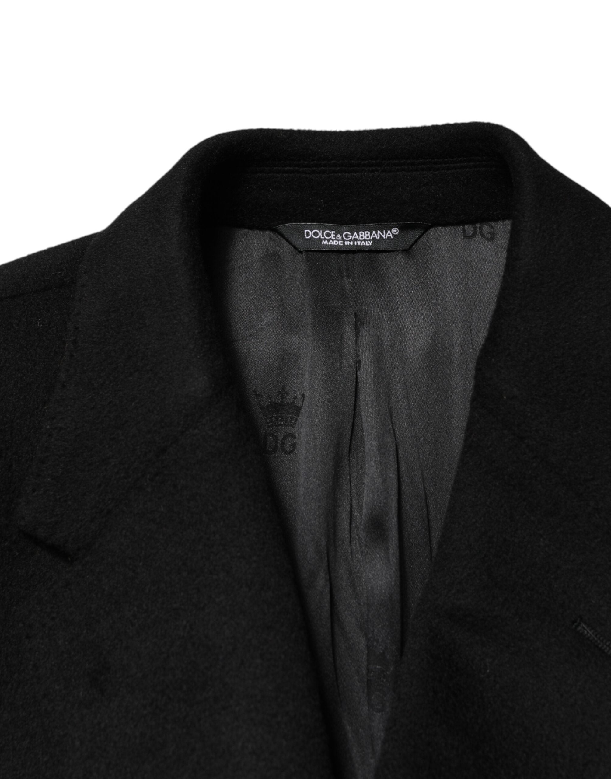 Dolce & Gabbana Black Wool Double Breasted TrenchCoat Jacket Dolce & Gabbana
