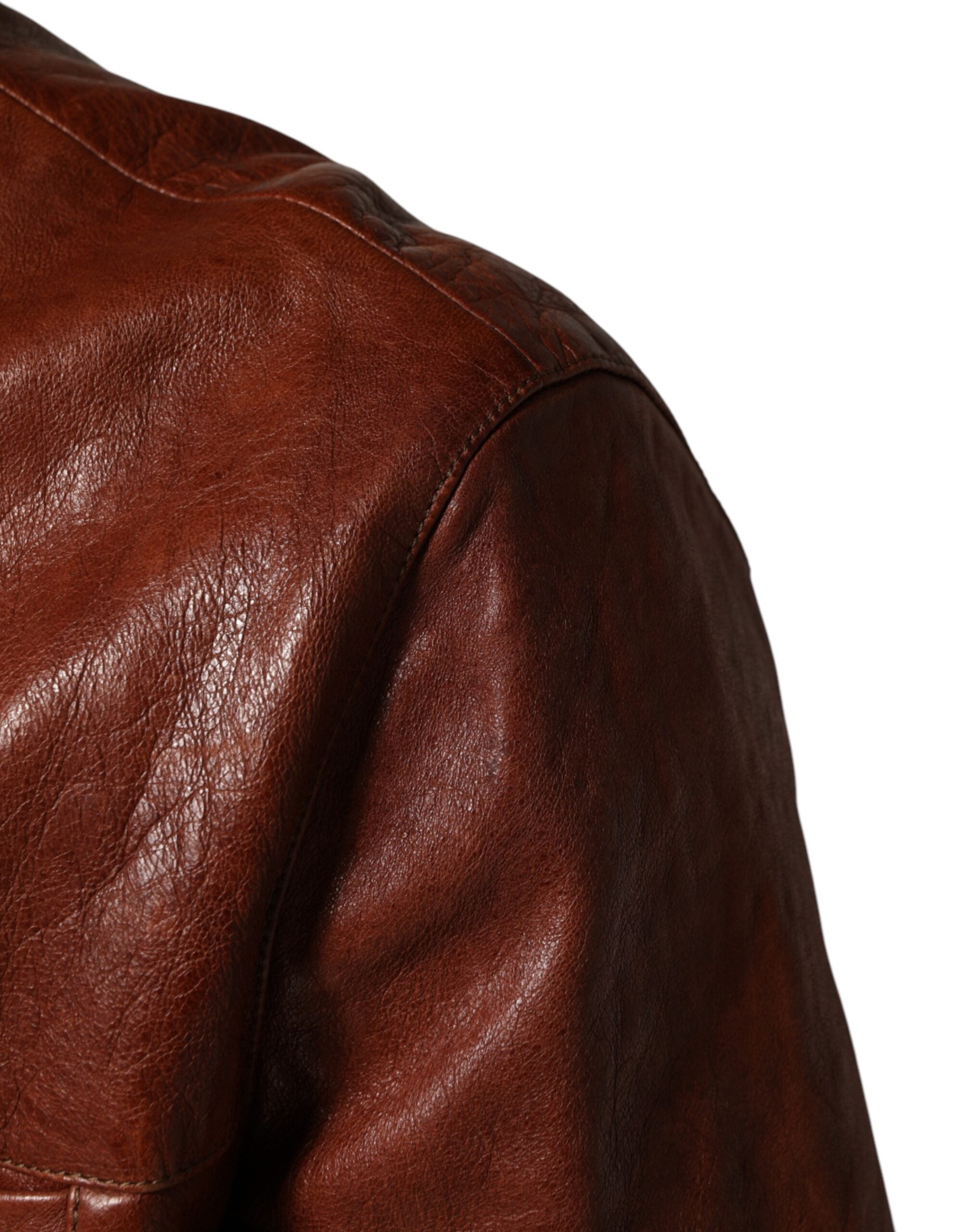 Dolce & Gabbana Brown Leather Button Down Men Biker Jacket Dolce & Gabbana